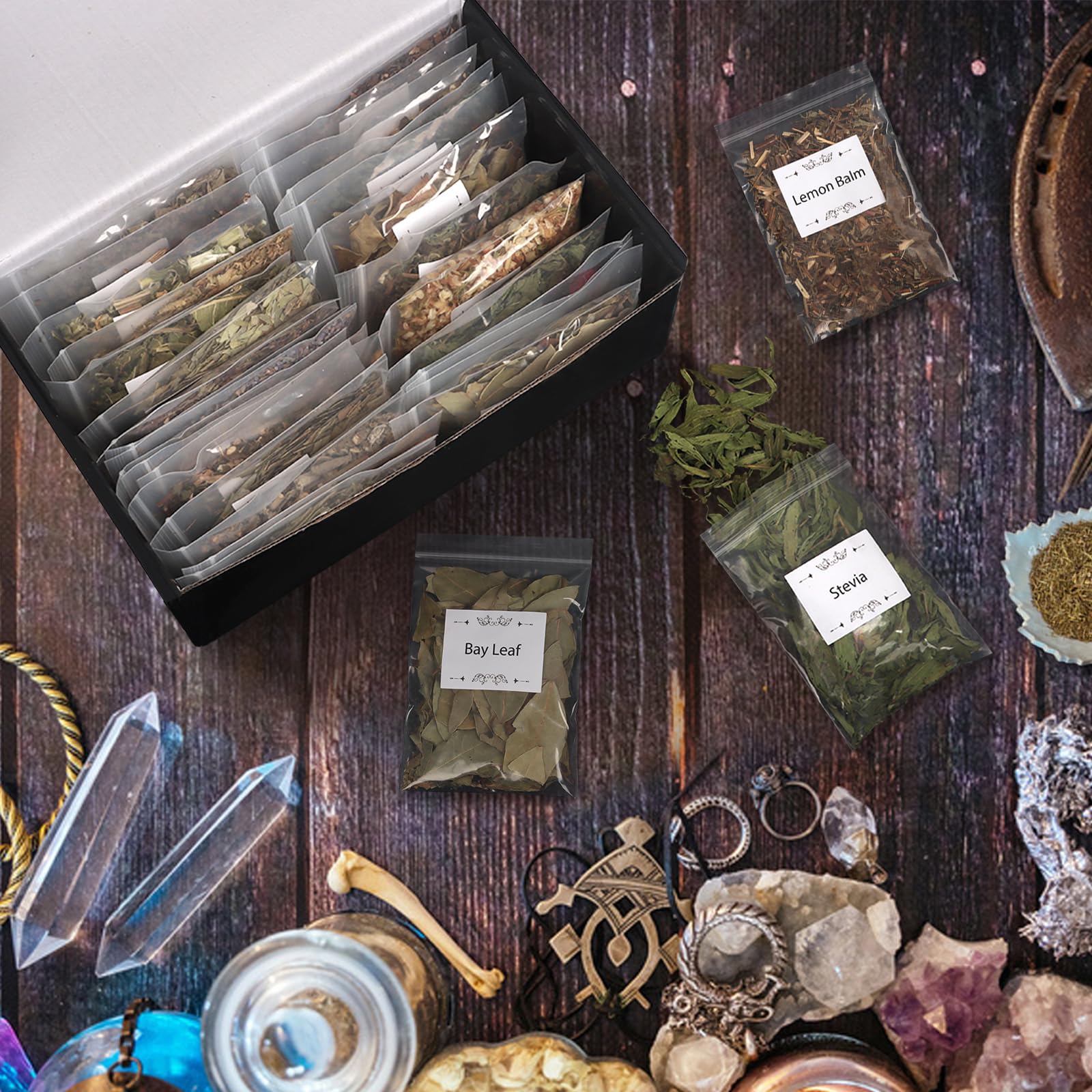 40 Pack Witchcraft Supplies Herbs Kit - Dried Herbs and Flowers for Witch Beginners - Herb Set for Wicca, Altar Supplies, Pagan and Wiccan Rituals, Magic Spell, Candle and Soap Making - Velora