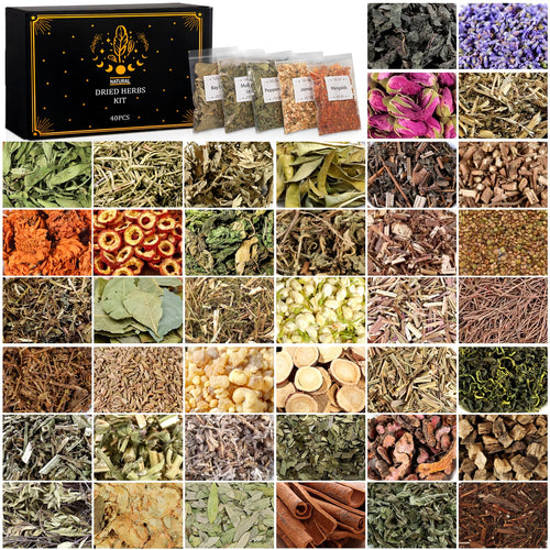 40 Pack Witchcraft Supplies Herbs Kit - Dried Herbs and Flowers for Witch Beginners - Herb Set for Wicca, Altar Supplies, Pagan and Wiccan Rituals, Magic Spell, Candle and Soap Making - Velora