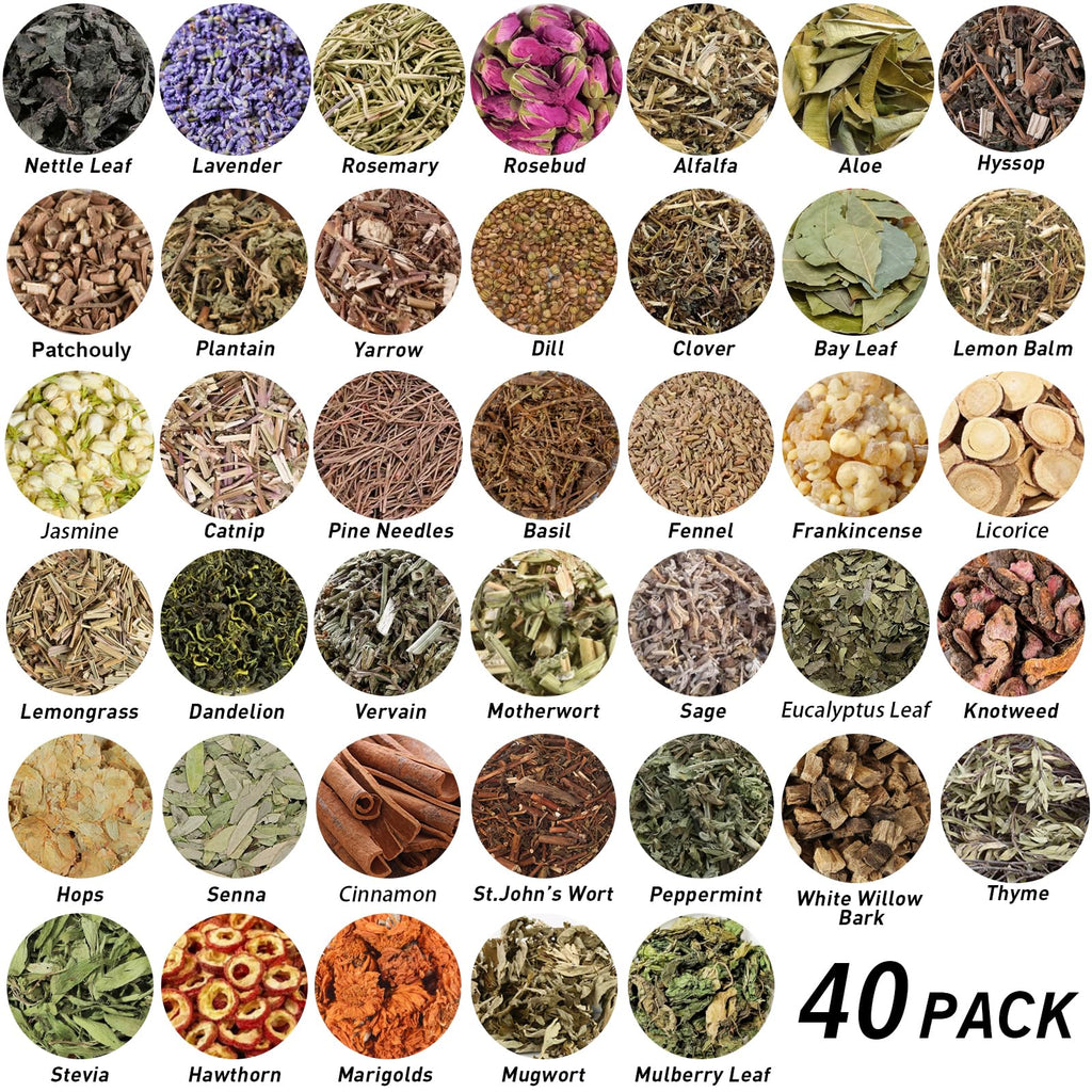 40 Pack Witchcraft Supplies Herbs Kit - Dried Herbs and Flowers for Witch Beginners - Herb Set for Wicca, Altar Supplies, Pagan and Wiccan Rituals, Magic Spell, Candle and Soap Making - Velora