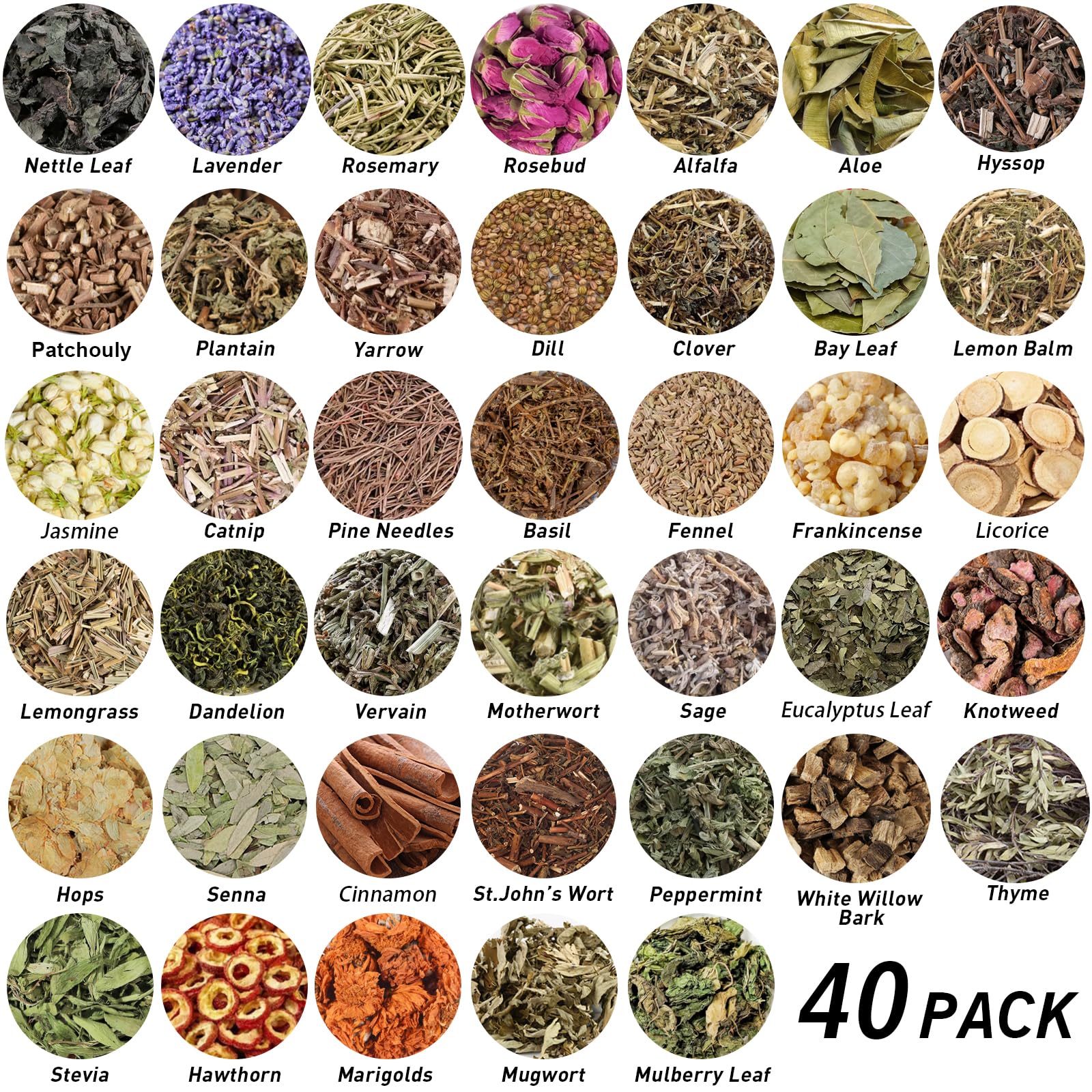 40 Pack Witchcraft Supplies Herbs Kit - Dried Herbs and Flowers for Witch Beginners - Herb Set for Wicca, Altar Supplies, Pagan and Wiccan Rituals, Magic Spell, Candle and Soap Making - Velora