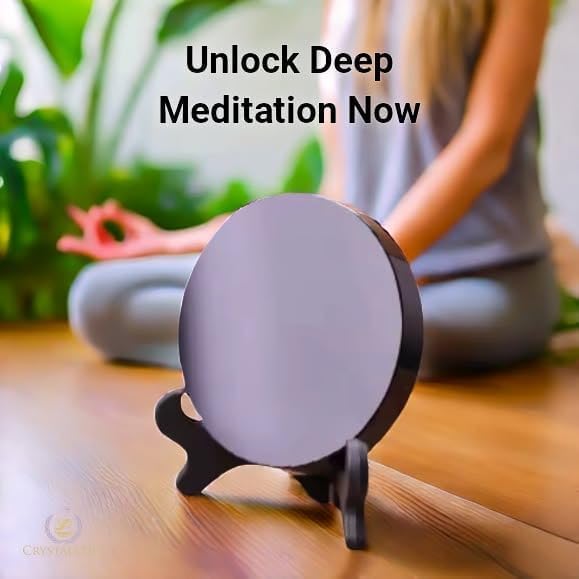 Black Obsidian Scrying Mirror 3.94 in with Wooden Stand, Premium Quality Obsidian Mirror for Meditation, Witchcraft, Divination and Spiritual Practices (100 mm)