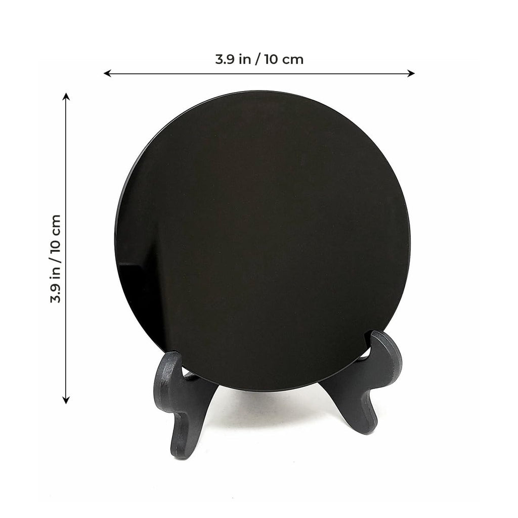 Black Obsidian Scrying Mirror 3.94 in with Wooden Stand, Premium Quality Obsidian Mirror for Meditation, Witchcraft, Divination and Spiritual Practices (100 mm)