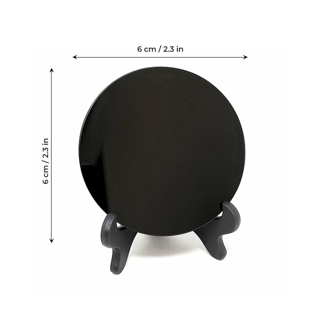 Black Obsidian Scrying Mirror 3.94 in with Wooden Stand, Premium Quality Obsidian Mirror for Meditation, Witchcraft, Divination and Spiritual Practices (100 mm)