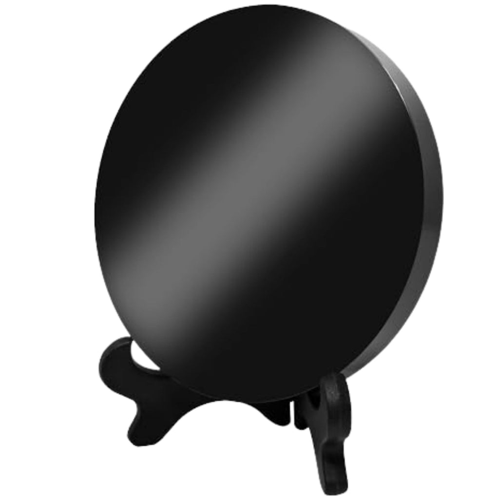 Black Obsidian Scrying Mirror 3.94 in with Wooden Stand, Premium Quality Obsidian Mirror for Meditation, Witchcraft, Divination and Spiritual Practices (100 mm)