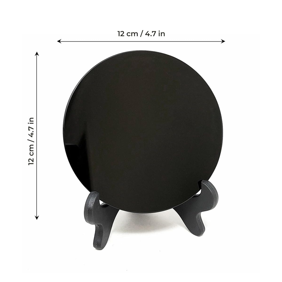 Black Obsidian Scrying Mirror 3.94 in with Wooden Stand, Premium Quality Obsidian Mirror for Meditation, Witchcraft, Divination and Spiritual Practices (100 mm)