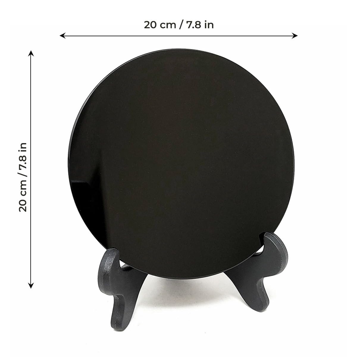Black Obsidian Scrying Mirror 3.94 in with Wooden Stand, Premium Quality Obsidian Mirror for Meditation, Witchcraft, Divination and Spiritual Practices (100 mm)