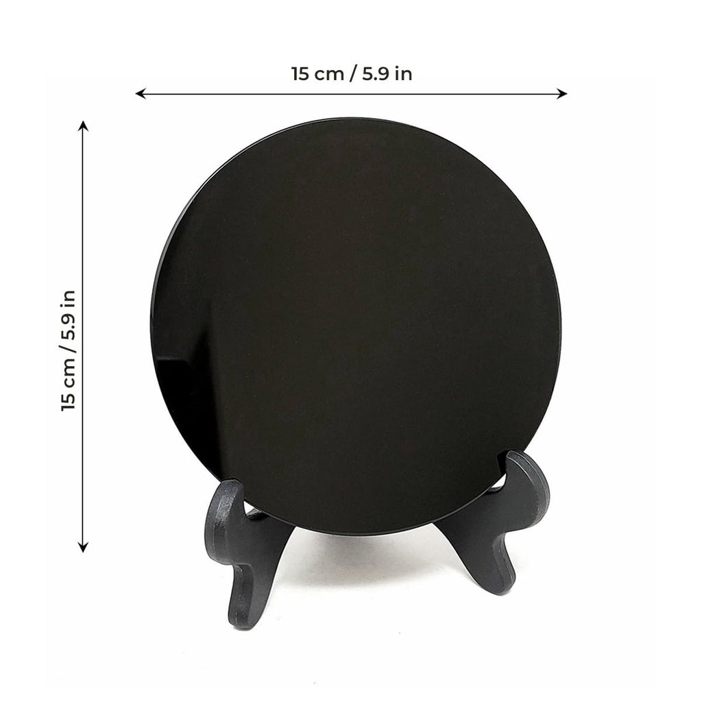 Black Obsidian Scrying Mirror 3.94 in with Wooden Stand, Premium Quality Obsidian Mirror for Meditation, Witchcraft, Divination and Spiritual Practices (100 mm)