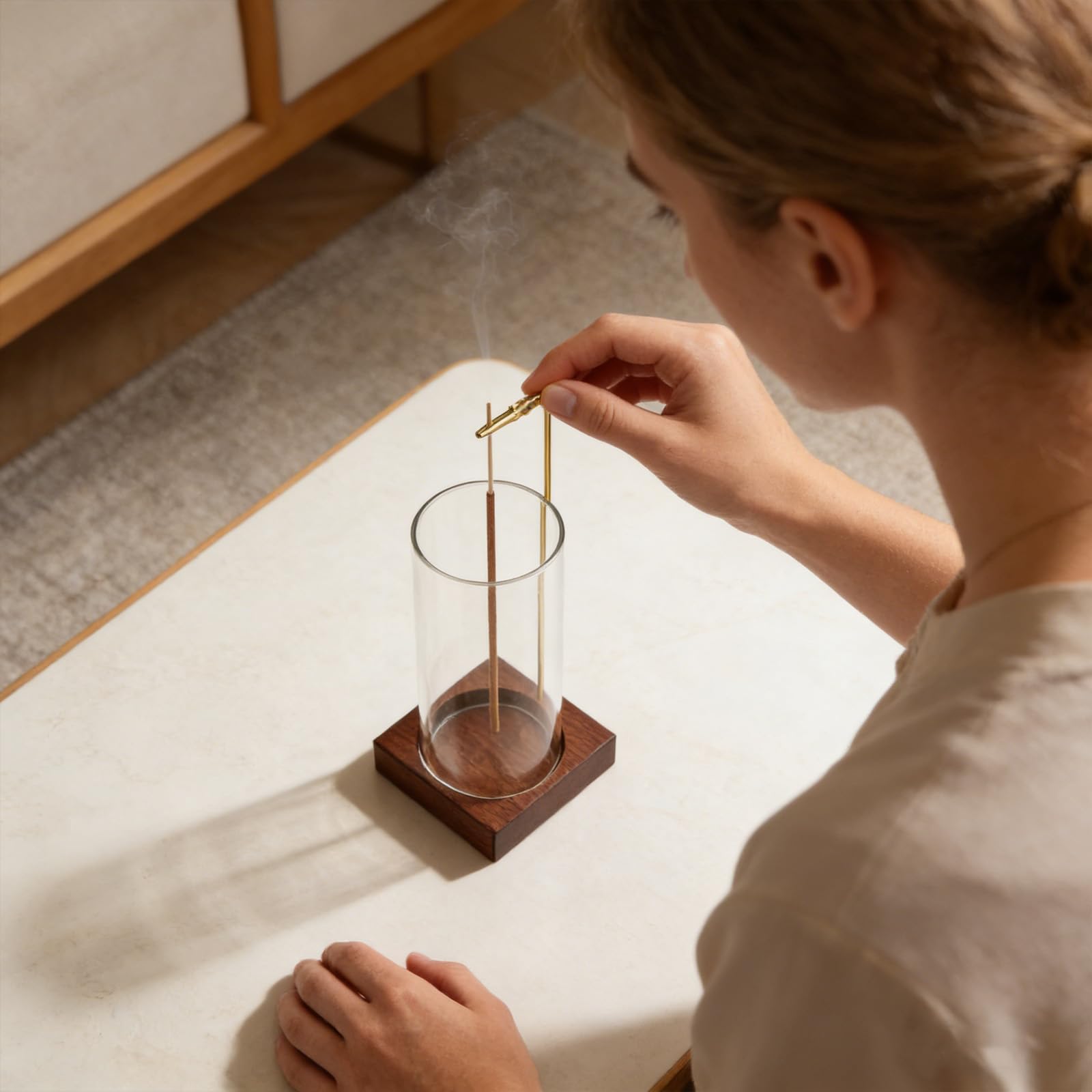 Incense Holder,Wooden Incense Holder for Sticks with 20 Incense Sticks, Anti-ash Incense Burner with Glass Ash Catcher for Meditation Yoga Spa Gift Home Decor