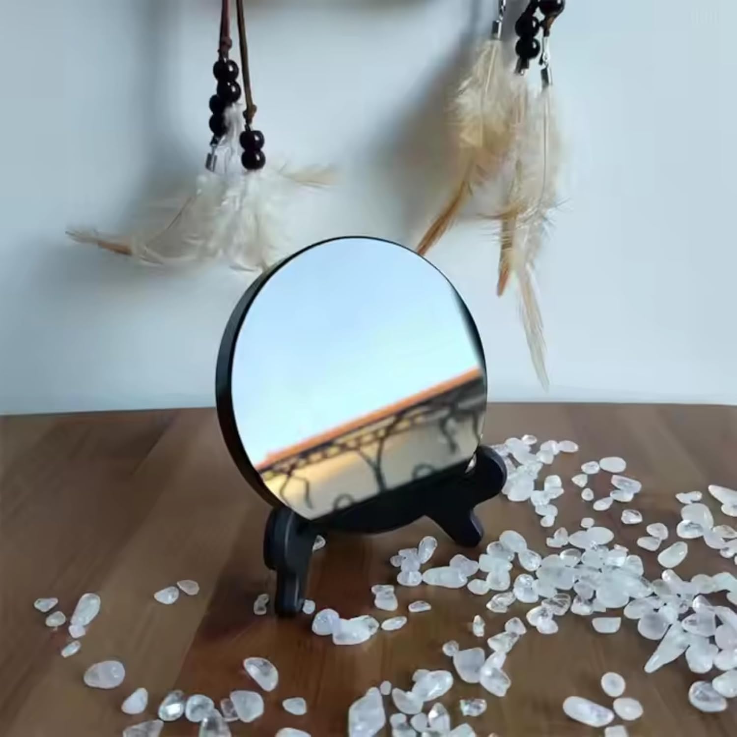 Black Obsidian Scrying Mirror 3.94 in with Wooden Stand, Premium Quality Obsidian Mirror for Meditation, Witchcraft, Divination and Spiritual Practices (100 mm)
