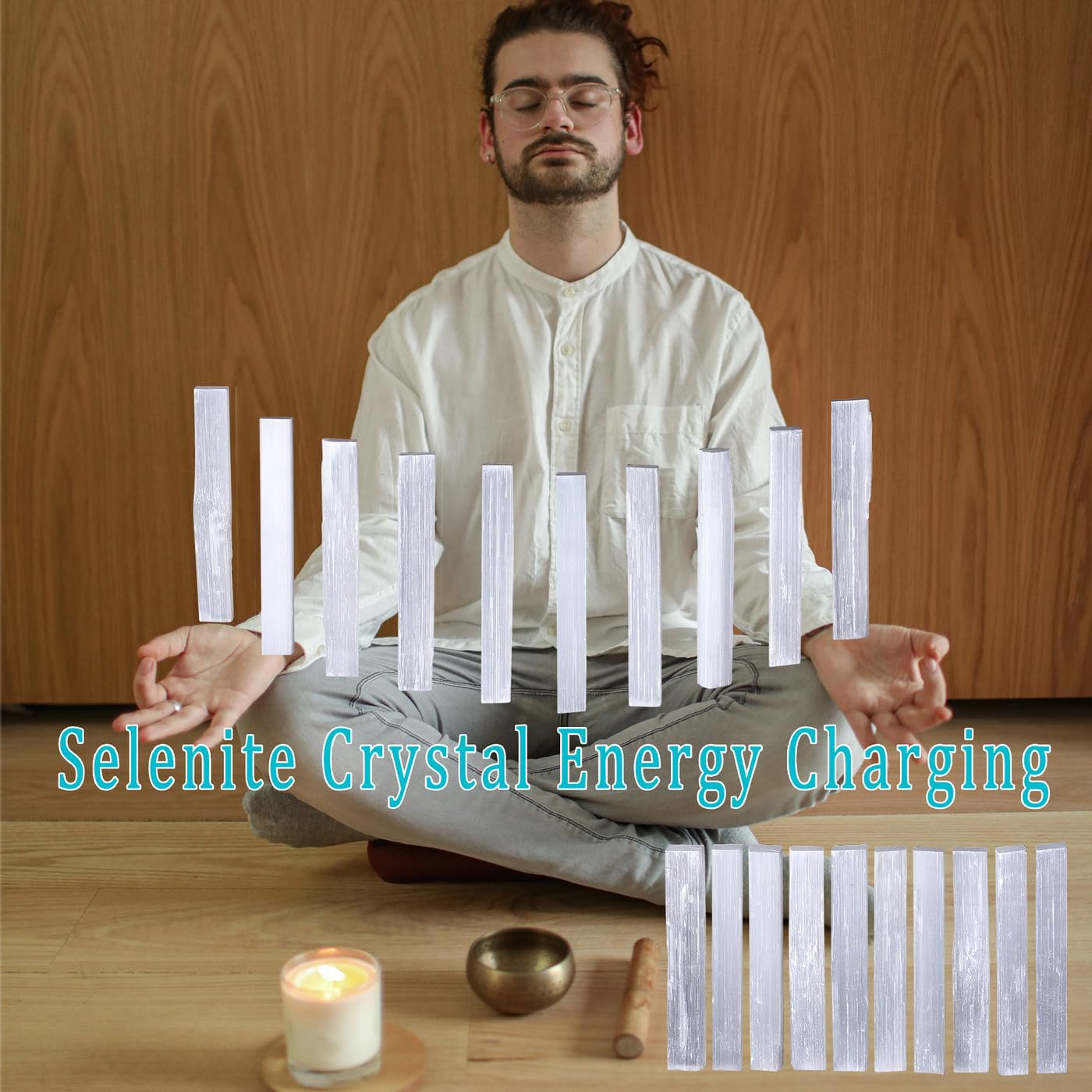 MAIBAOTA 4" Selenite Crystal Wand Selenite Sticks Crystals Bulk Selenite Charging Plate Reiki Metaphysical Supplies Wicca Altar Supplies Crystal for Witchcraft 12 Pcs