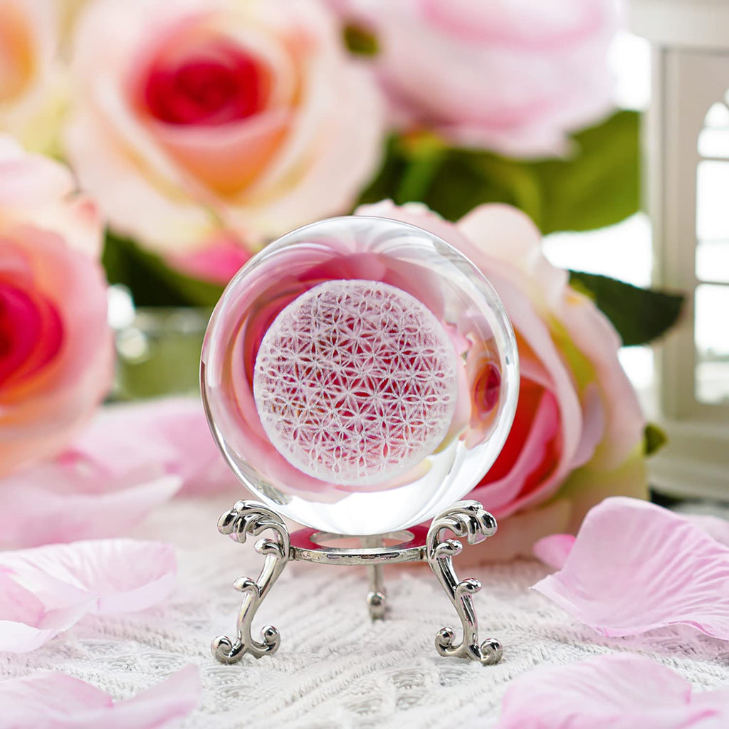 H&D HYALINE & DORA 60mm Tree of Life Crystal Ball with Stand Decorative Paperweight 3D Laser Engraved Glass Plant Life Tree Sphere Novelty Home Decor
