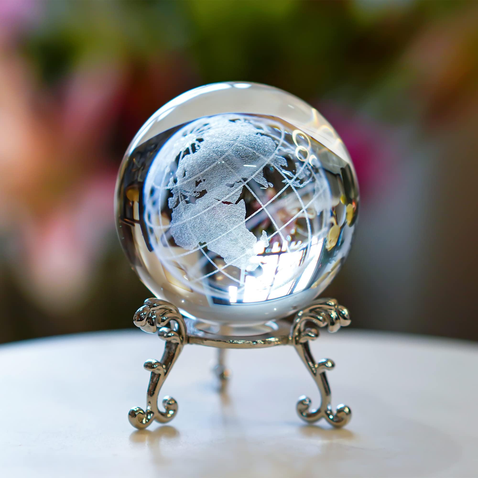 H&D HYALINE & DORA 60mm Tree of Life Crystal Ball with Stand Decorative Paperweight 3D Laser Engraved Glass Plant Life Tree Sphere Novelty Home Decor