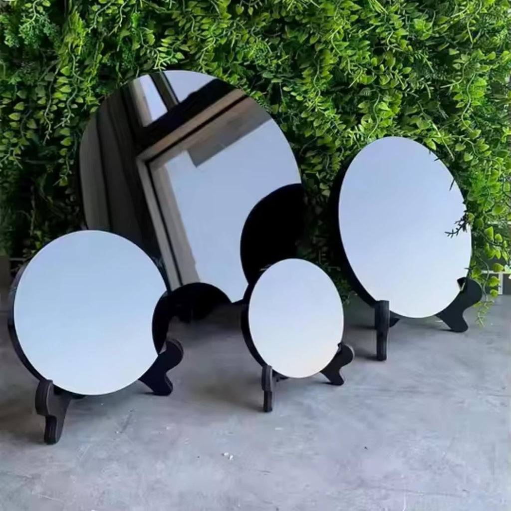 Black Obsidian Scrying Mirror 3.94 in with Wooden Stand, Premium Quality Obsidian Mirror for Meditation, Witchcraft, Divination and Spiritual Practices (100 mm)