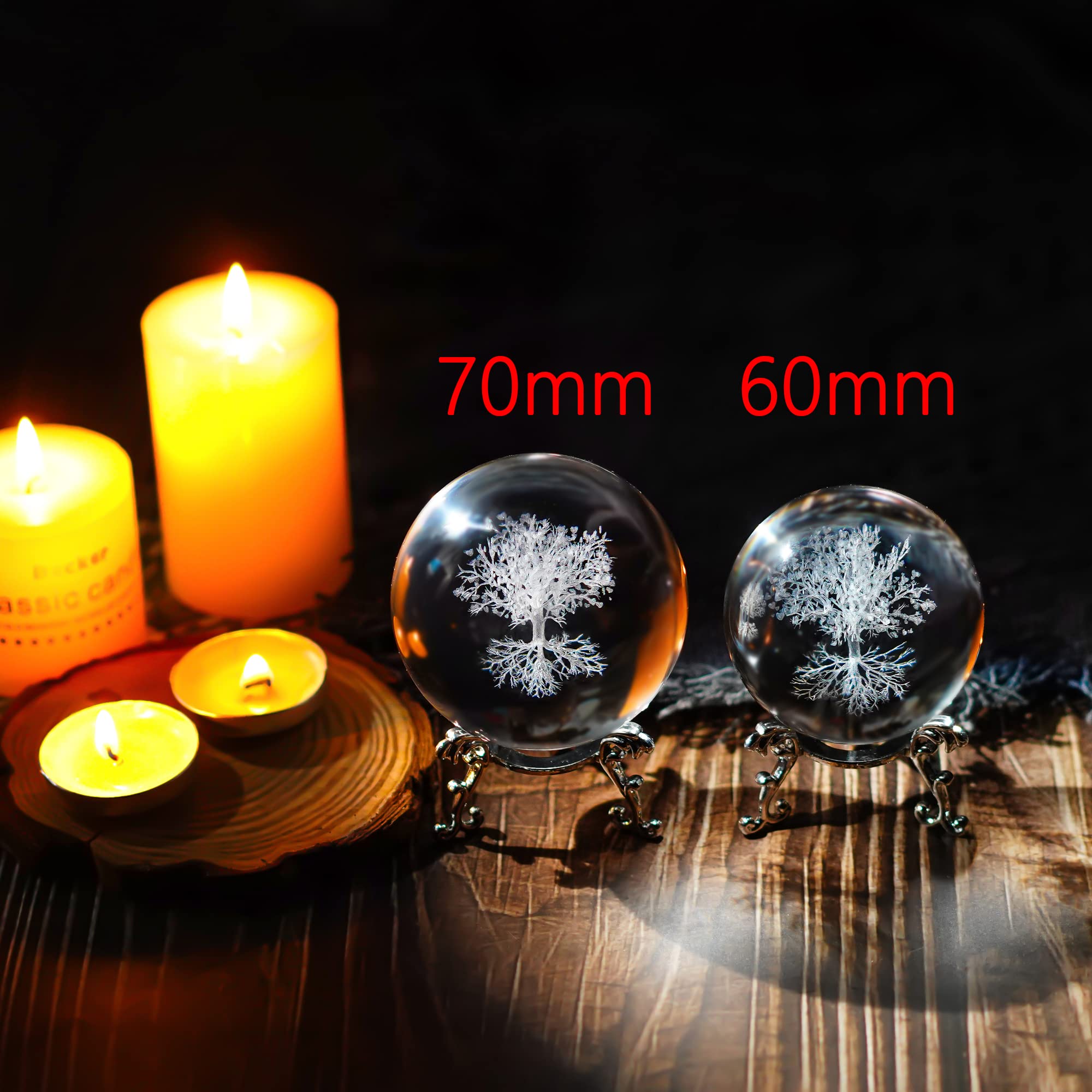 H&D HYALINE & DORA 60mm Tree of Life Crystal Ball with Stand Decorative Paperweight 3D Laser Engraved Glass Plant Life Tree Sphere Novelty Home Decor