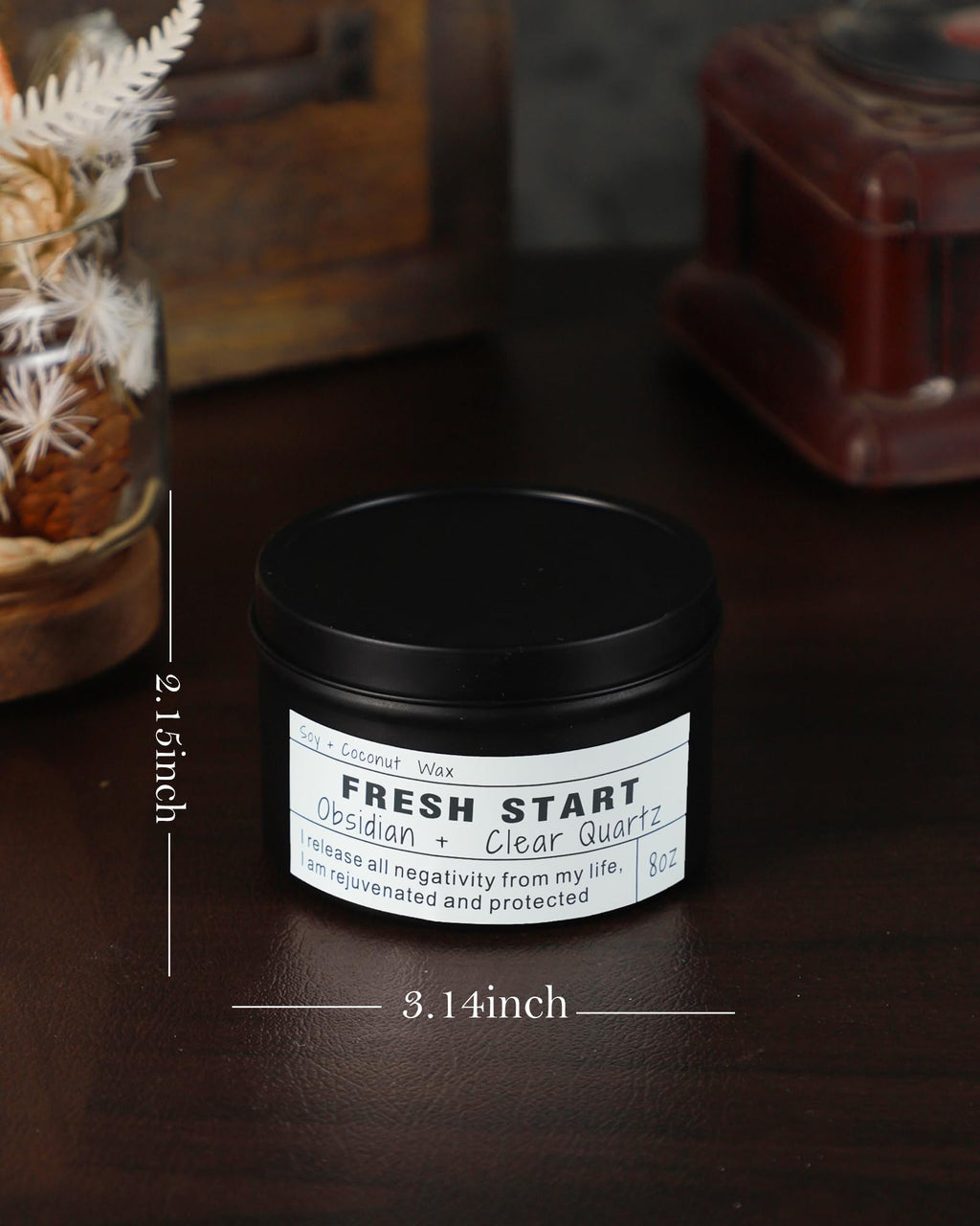 Obsidian Crystal Energy Candle, Good Aura Health Protection, Baltic Amber Chakra Magic Self-Care, Emotional Support, Encouragement and Affirmation Gift.(HEAL)