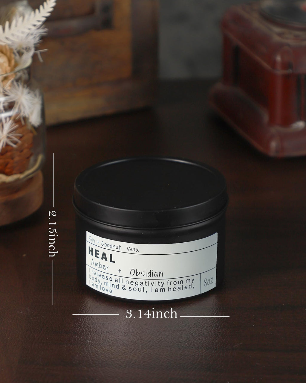 Obsidian Crystal Energy Candle, Good Aura Health Protection, Baltic Amber Chakra Magic Self-Care, Emotional Support, Encouragement and Affirmation Gift.(HEAL)