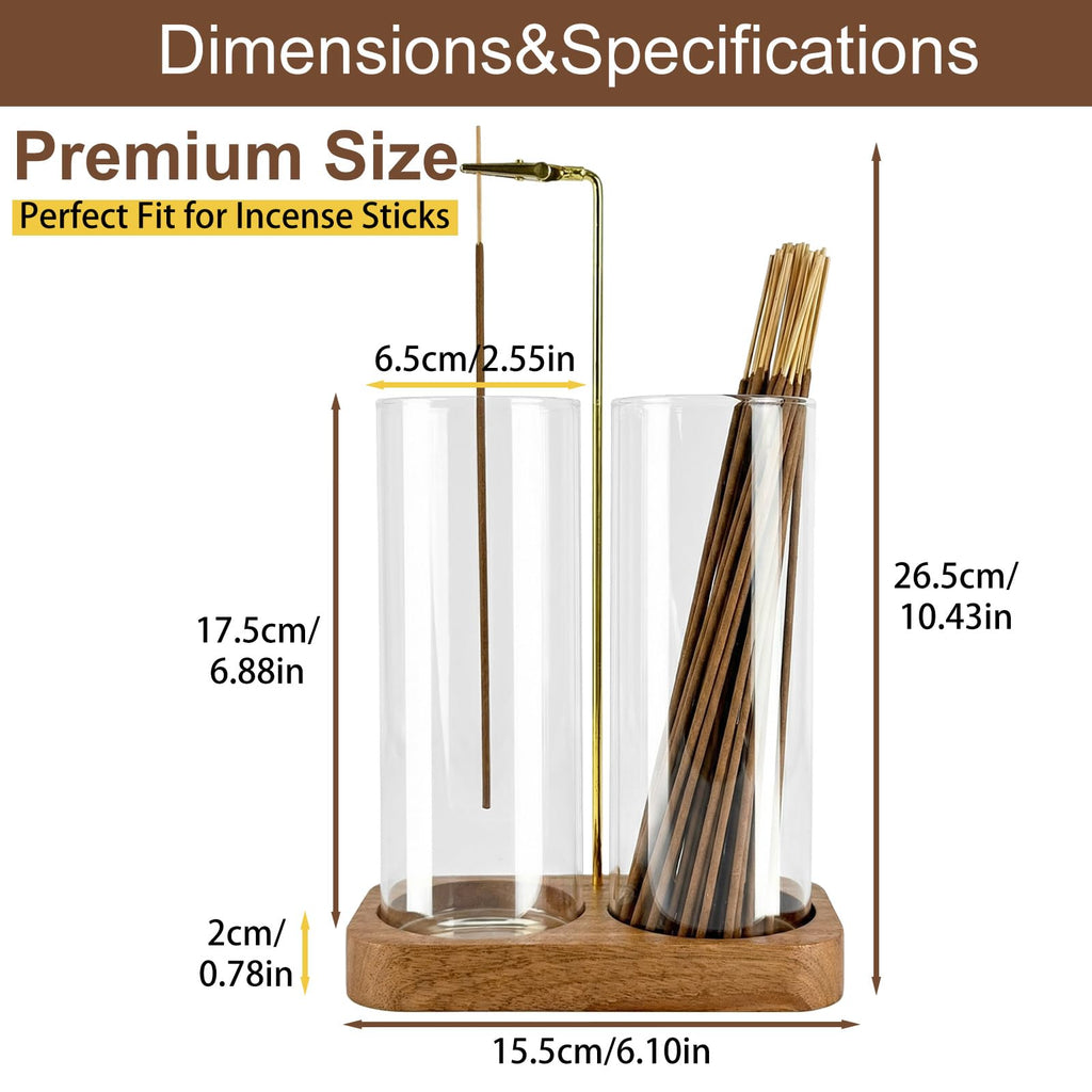 Incense Holder,Wooden Incense Holder for Sticks with 20 Incense Sticks, Anti-ash Incense Burner with Glass Ash Catcher for Meditation Yoga Spa Gift Home Decor