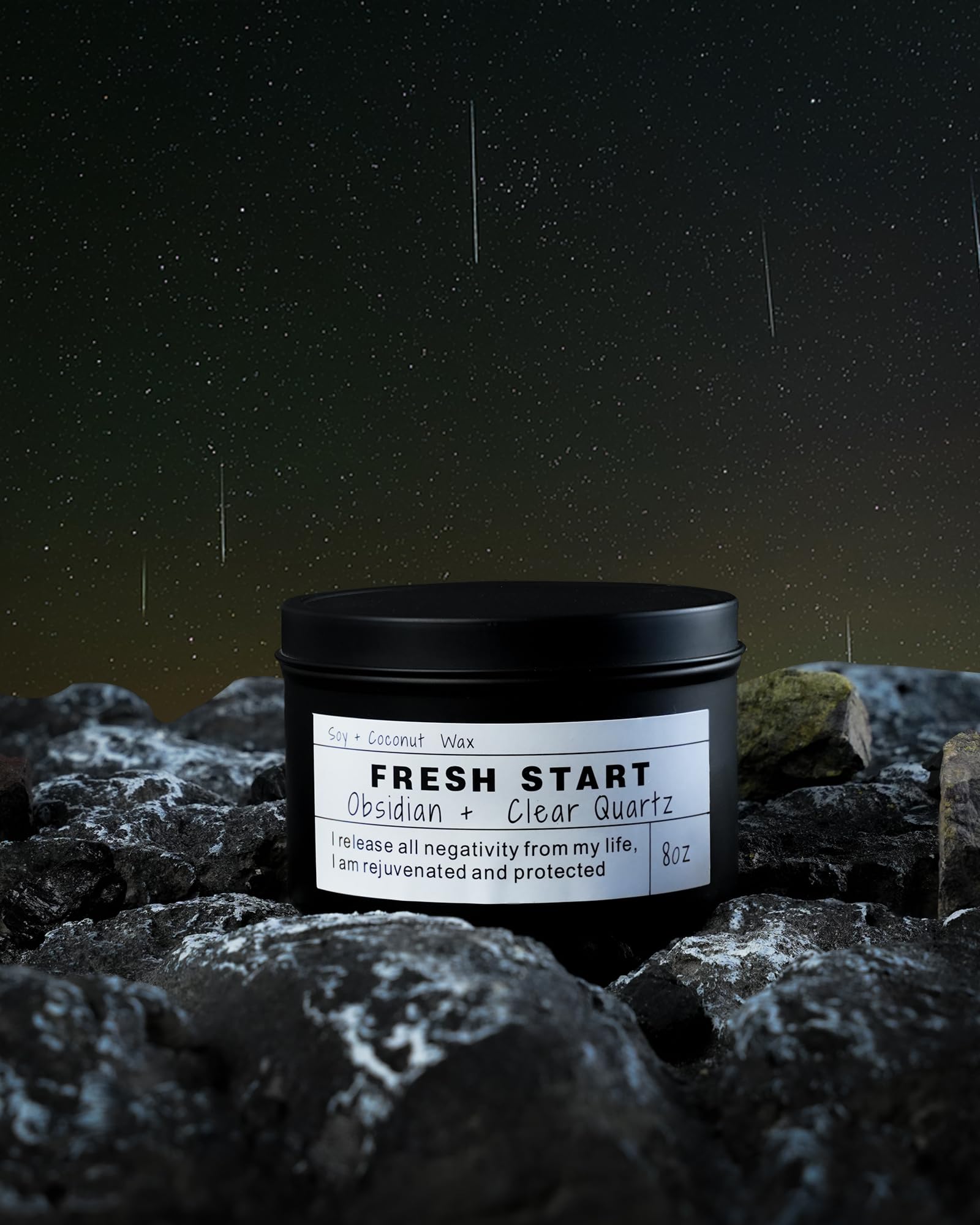 Obsidian Crystal Energy Candle, Good Aura Health Protection, Baltic Amber Chakra Magic Self-Care, Emotional Support, Encouragement and Affirmation Gift.(HEAL)