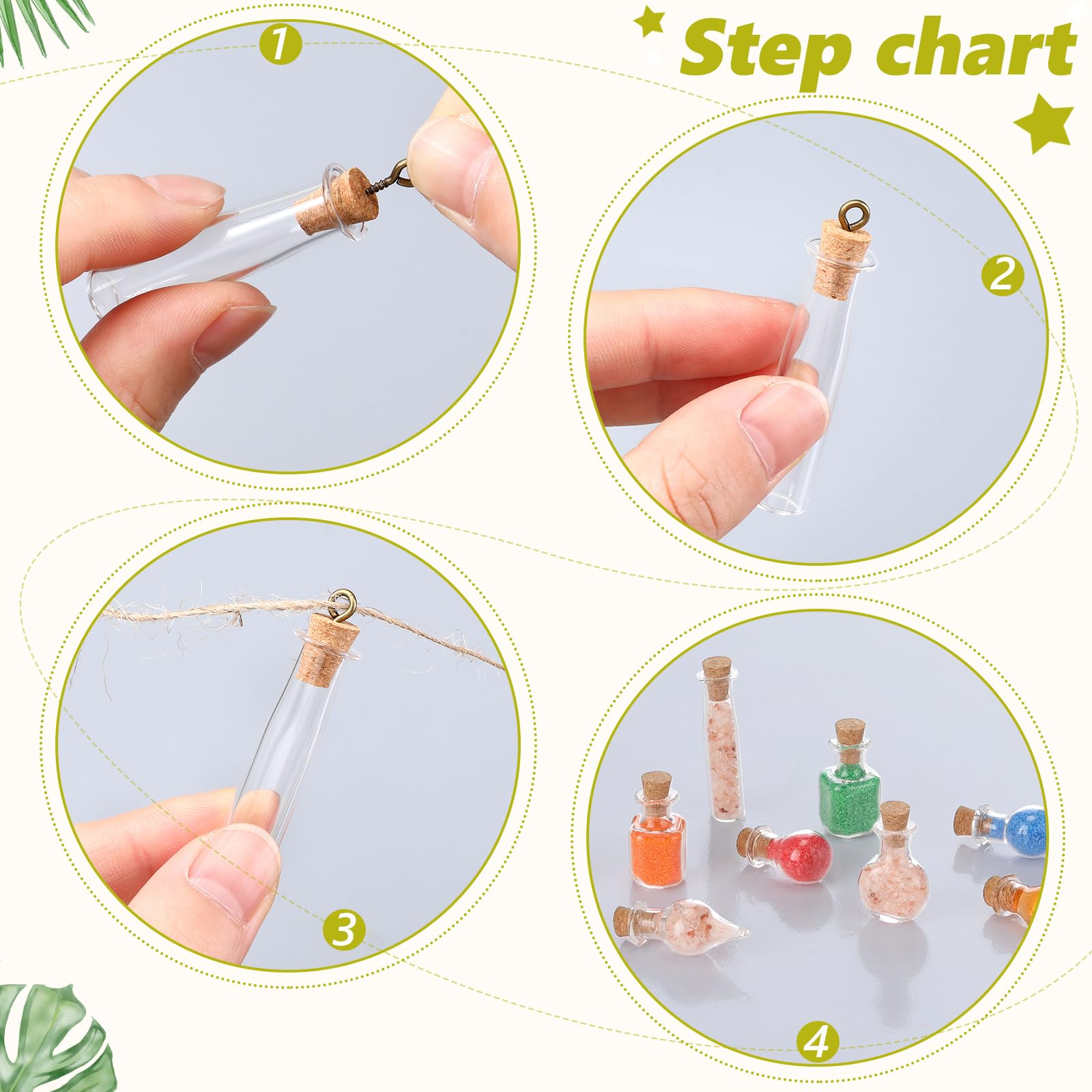 Geiserailie 50 Pieces Small Tiny Glass Spell Jars Bottle with Cork Stopper Witchy Gifts Witchcraft Supplies Wishing Bottles with Eye Screws Funnel Rope for DIY Crafts(Transparent, Style A)