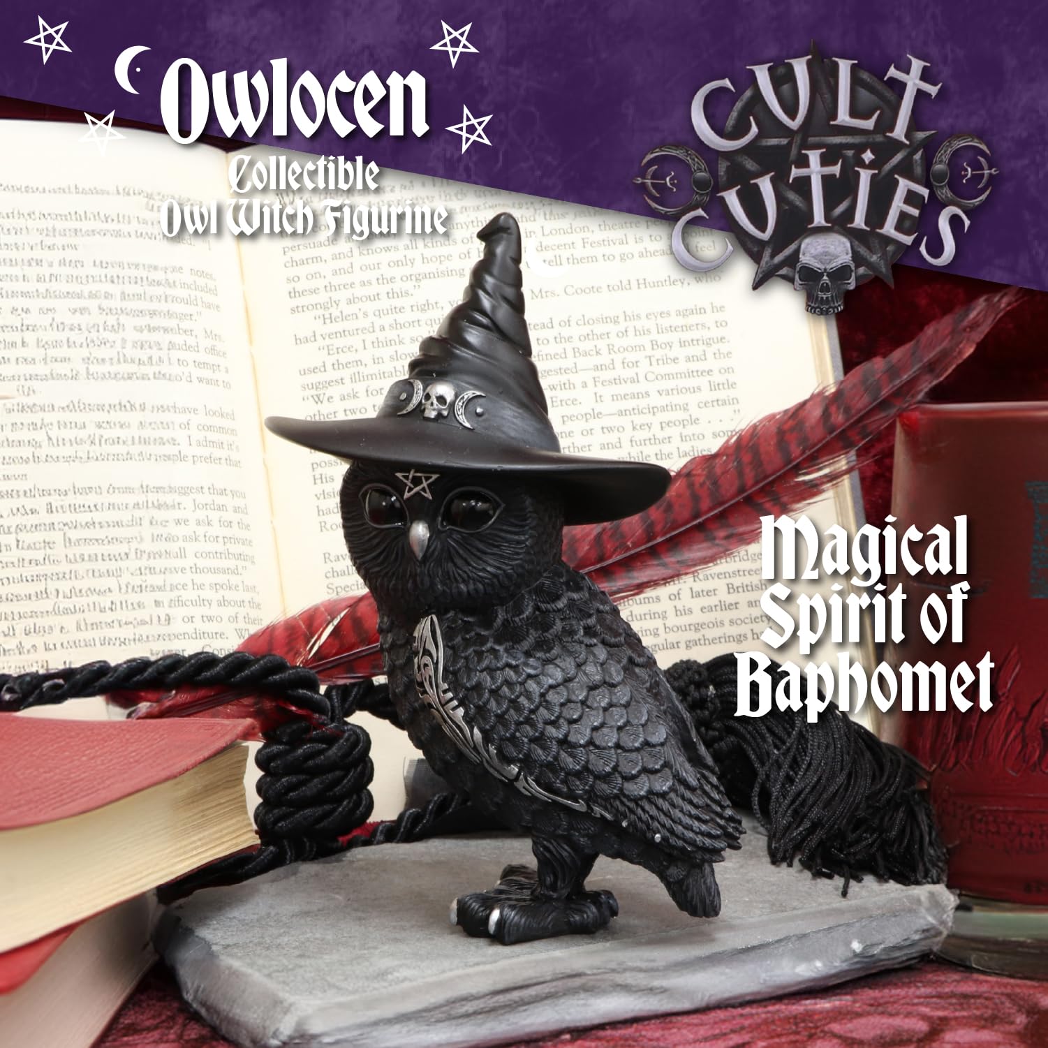 Nemesis Now Figurine Decor, Detailed Hand-Painted Polyresin, Black - Purrah Witches Hat Gothic Satanic Cat