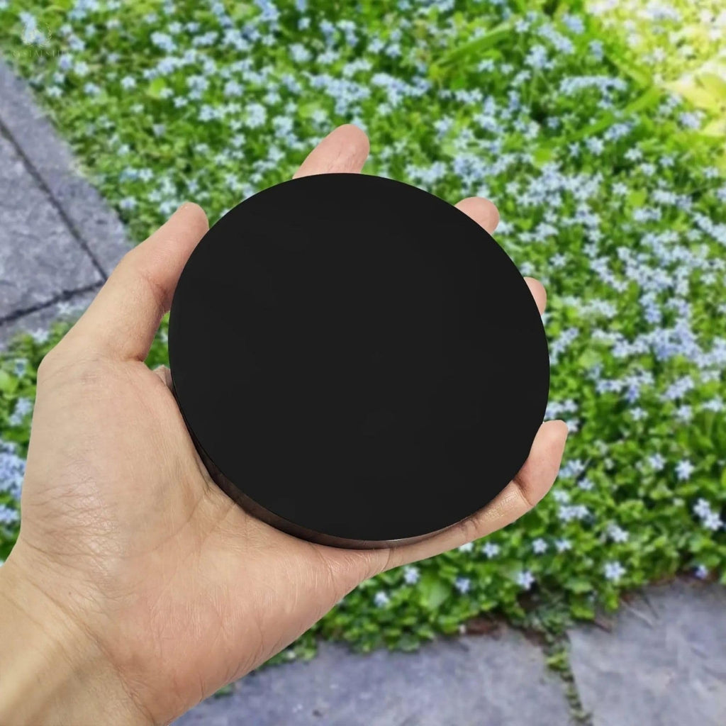 Black Obsidian Scrying Mirror 3.94 in with Wooden Stand, Premium Quality Obsidian Mirror for Meditation, Witchcraft, Divination and Spiritual Practices (100 mm)