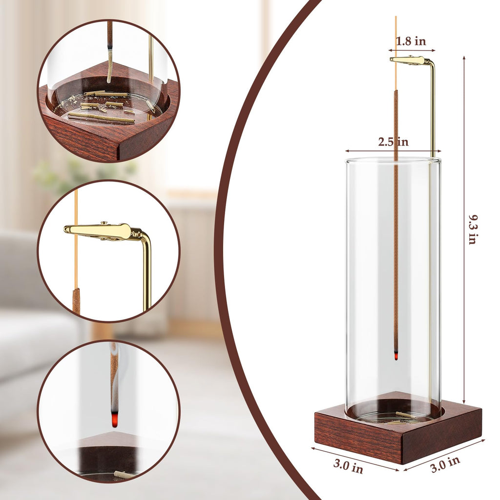 Incense Holder,Wooden Incense Holder for Sticks with 20 Incense Sticks, Anti-ash Incense Burner with Glass Ash Catcher for Meditation Yoga Spa Gift Home Decor