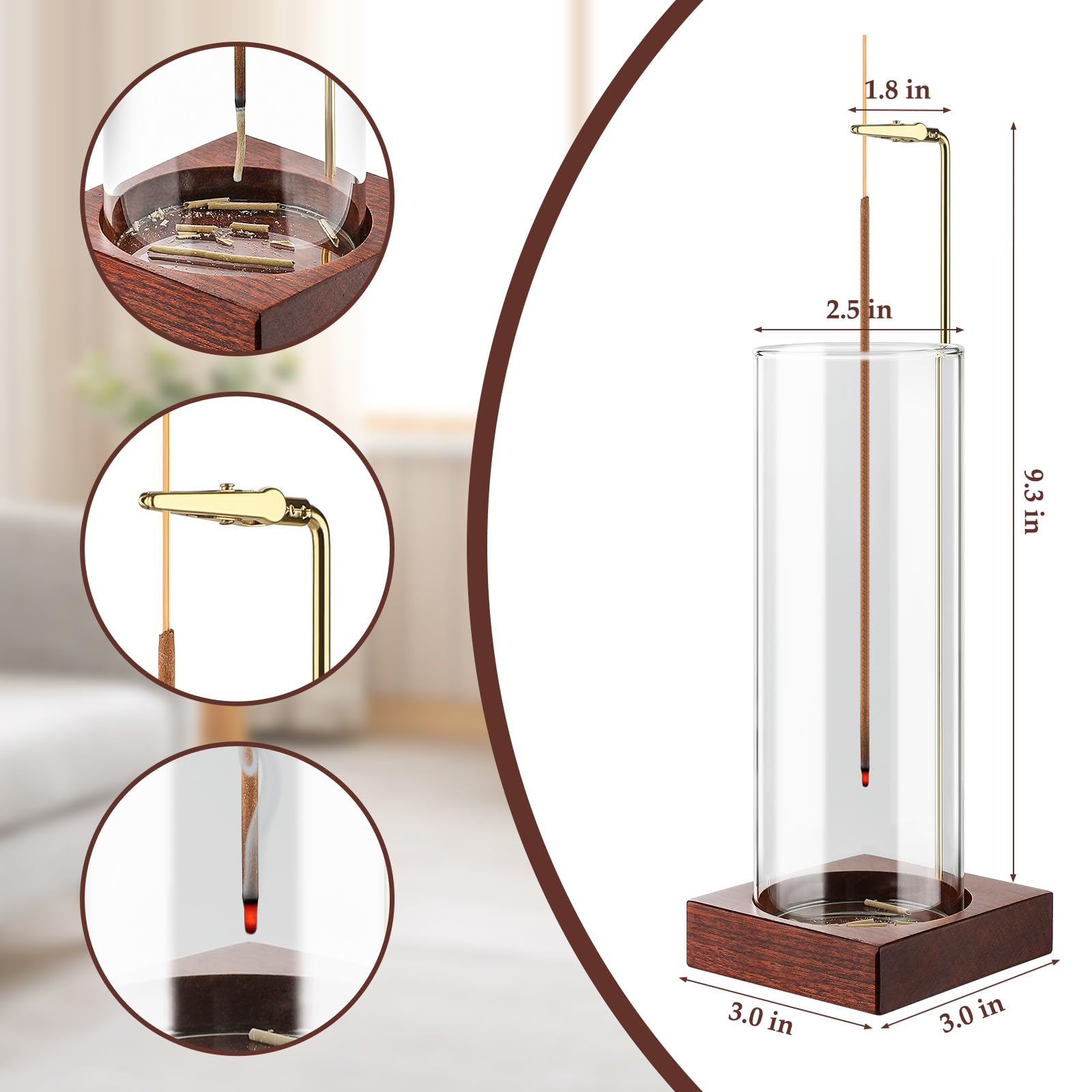 Incense Holder,Wooden Incense Holder for Sticks with 20 Incense Sticks, Anti-ash Incense Burner with Glass Ash Catcher for Meditation Yoga Spa Gift Home Decor