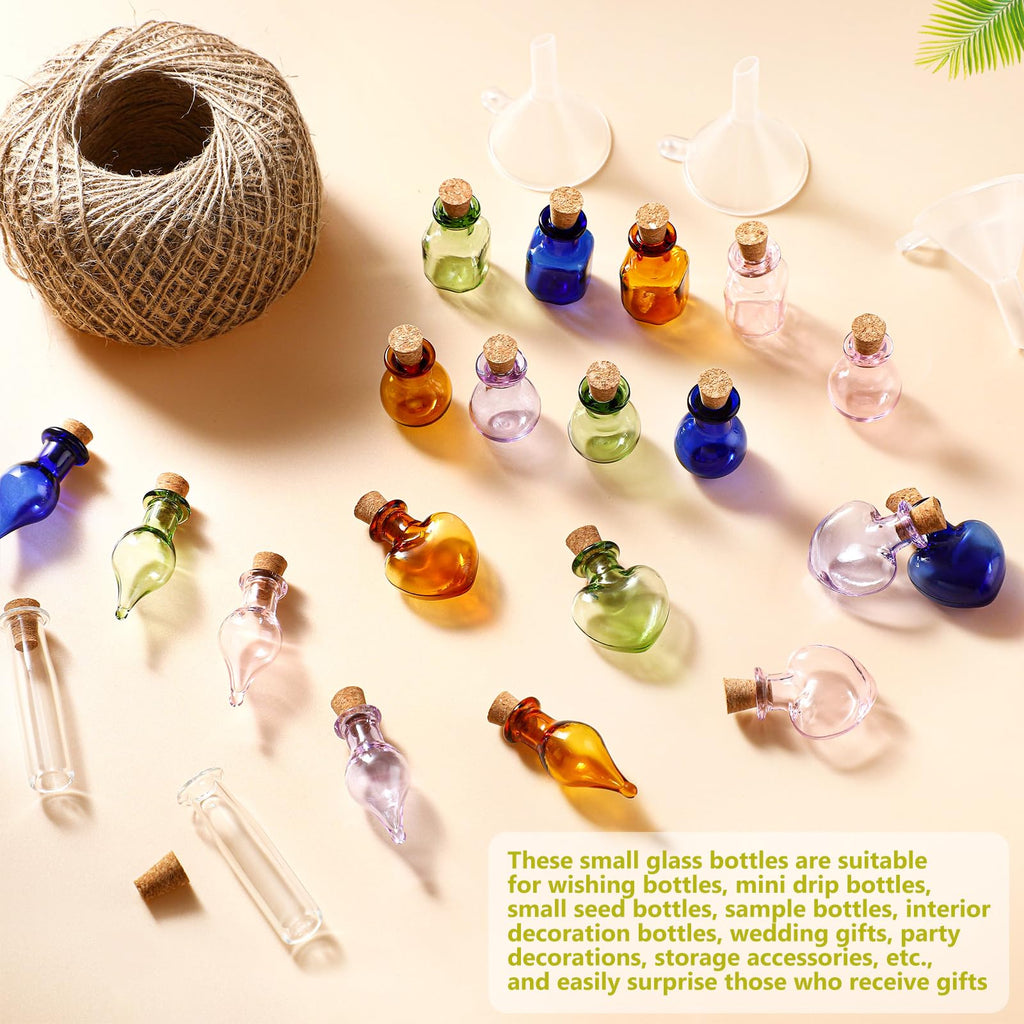 Geiserailie 50 Pieces Small Tiny Glass Spell Jars Bottle with Cork Stopper Witchy Gifts Witchcraft Supplies Wishing Bottles with Eye Screws Funnel Rope for DIY Crafts(Transparent, Style A)