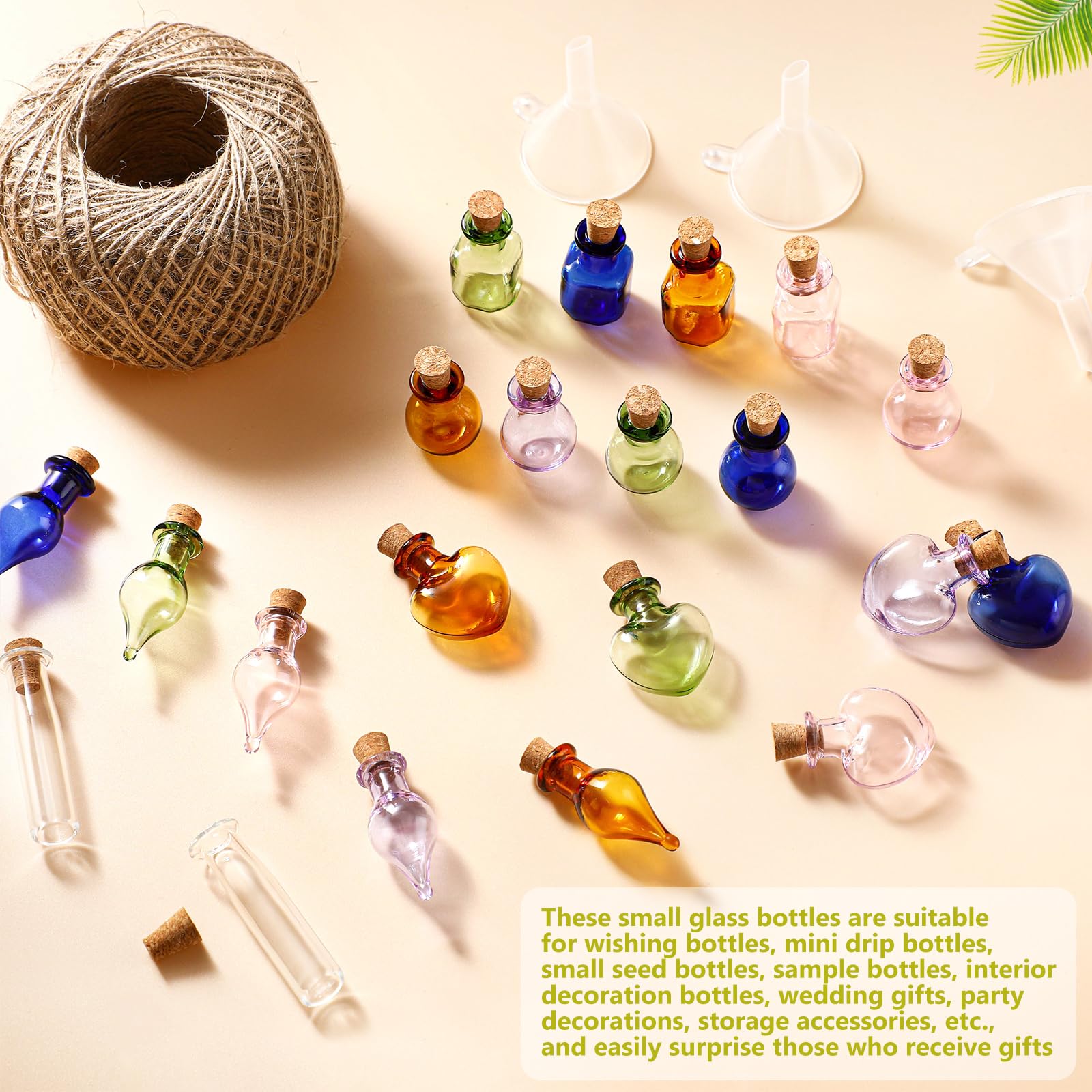 Geiserailie 50 Pieces Small Tiny Glass Spell Jars Bottle with Cork Stopper Witchy Gifts Witchcraft Supplies Wishing Bottles with Eye Screws Funnel Rope for DIY Crafts(Transparent, Style A)