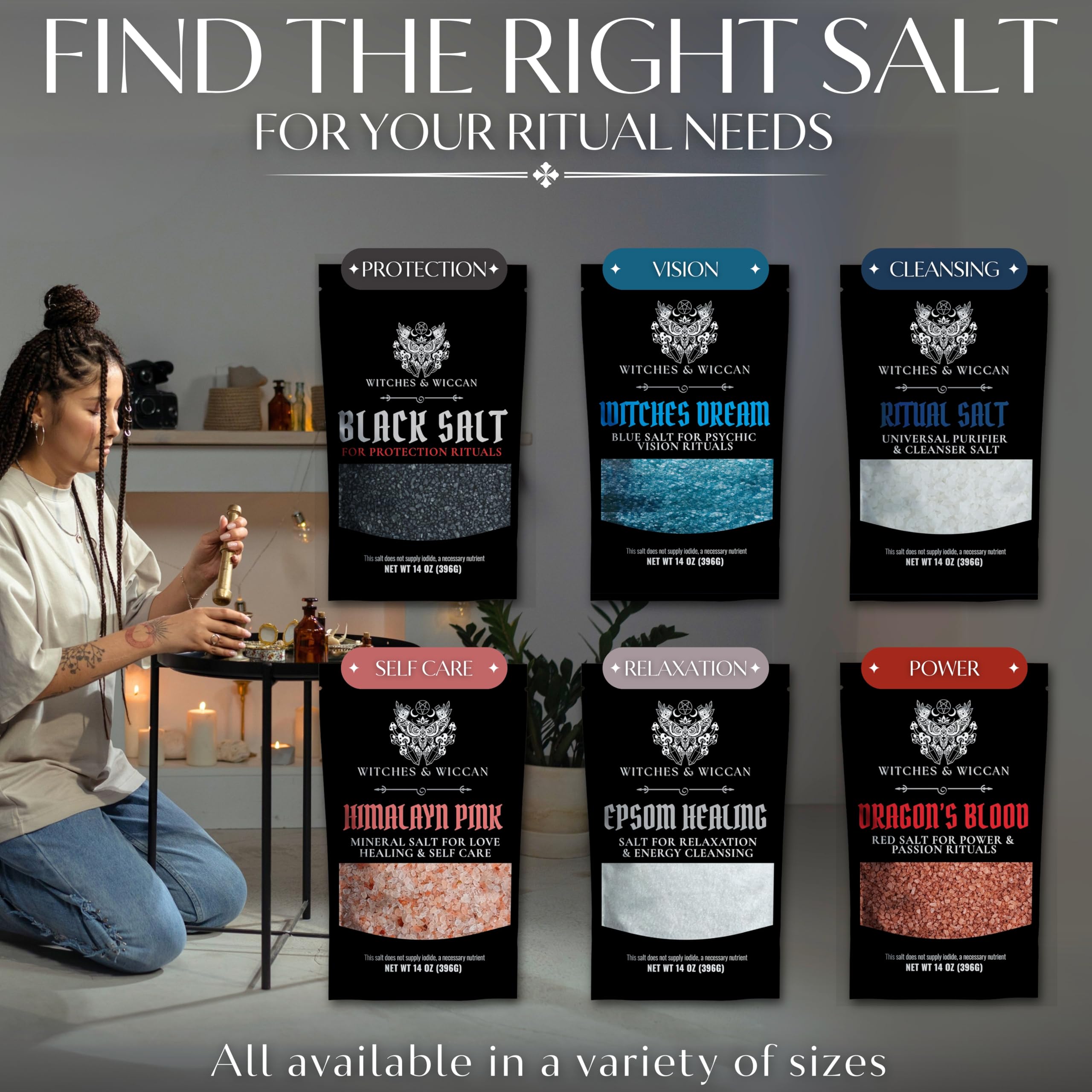 Ritual Salt Starter Collection Pack for Ceremony and Spell – Handcrafted Negative Energy Protection Crystals for Witchcraft Supplies – Witches & Wiccan