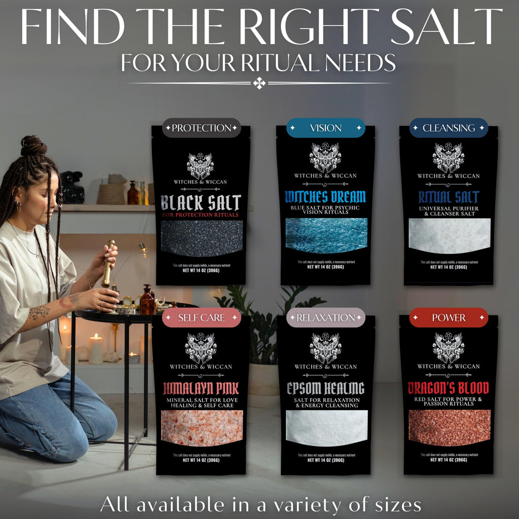 Ritual Salt Starter Collection Pack for Ceremony and Spell – Handcrafted Negative Energy Protection Crystals for Witchcraft Supplies – Witches & Wiccan