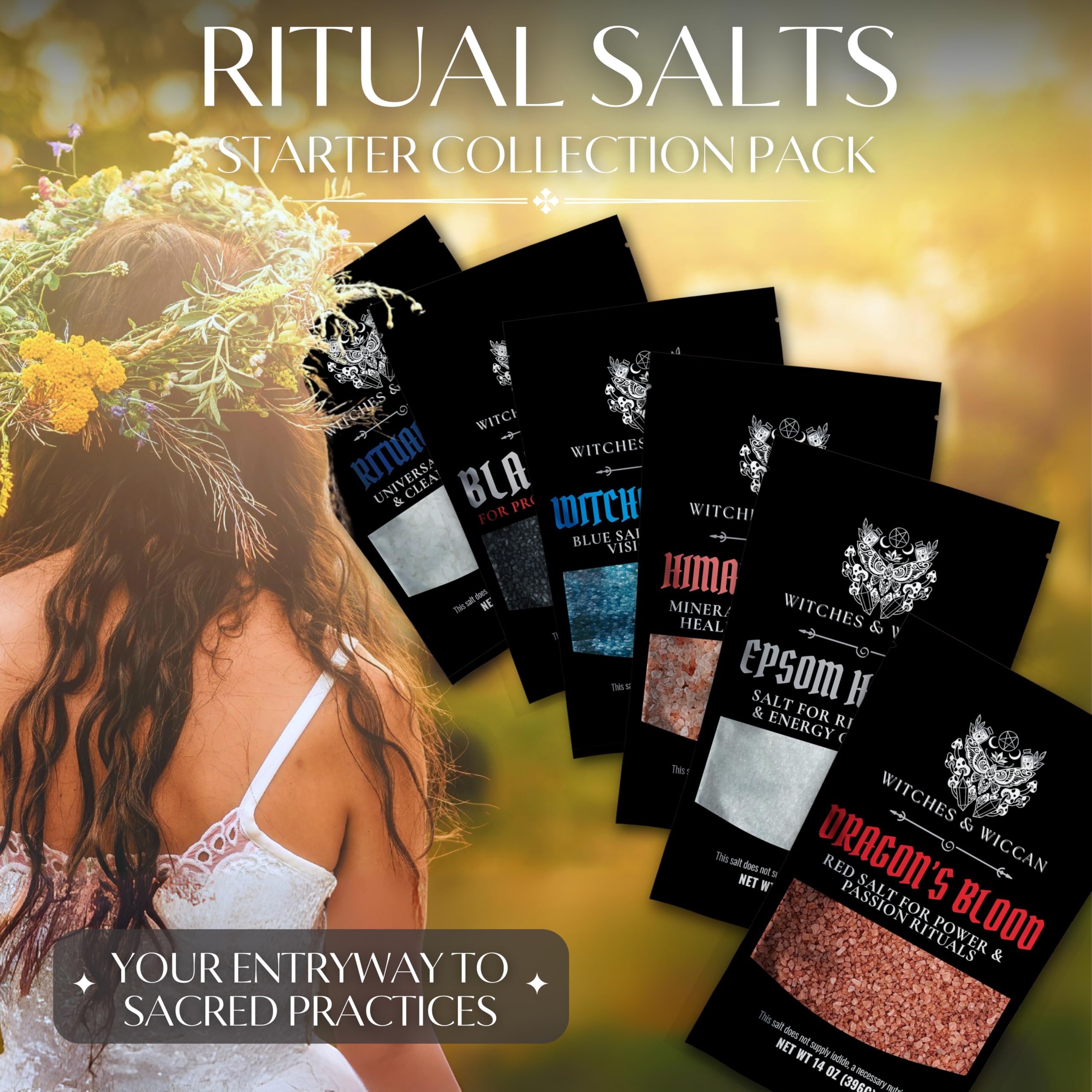 Ritual Salt Starter Collection Pack for Ceremony and Spell – Handcrafted Negative Energy Protection Crystals for Witchcraft Supplies – Witches & Wiccan