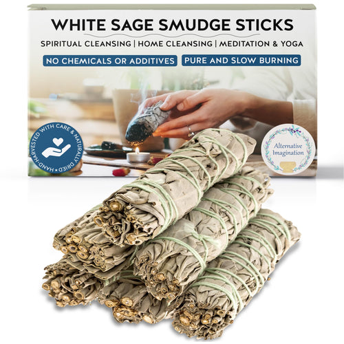 Alternative Imagination White Sage Smudge Stick Set – 3 - Pack of 4 - Inch Bundles for Home Cleansing, Meditation Rituals, Energy Clearing, Witchcraft Tools, Spiritual Gifts, Yoga, Altar, and Smudging - Velora