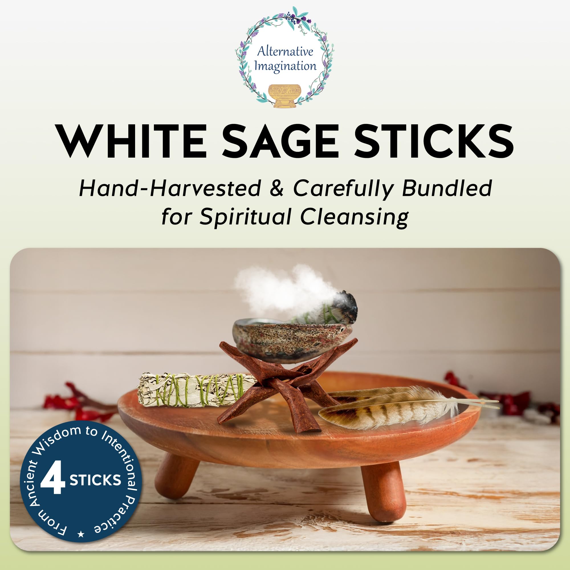 Alternative Imagination White Sage Smudge Stick Set – 3 - Pack of 4 - Inch Bundles for Home Cleansing, Meditation Rituals, Energy Clearing, Witchcraft Tools, Spiritual Gifts, Yoga, Altar, and Smudging - Velora