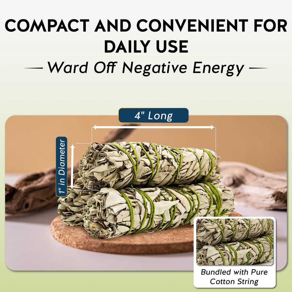 Alternative Imagination White Sage Smudge Stick Set – 3-Pack of 4-Inch Bundles for Home Cleansing, Meditation Rituals, Energy Clearing, Witchcraft Tools, Spiritual Gifts, Yoga, Altar, and Smudging - Velora