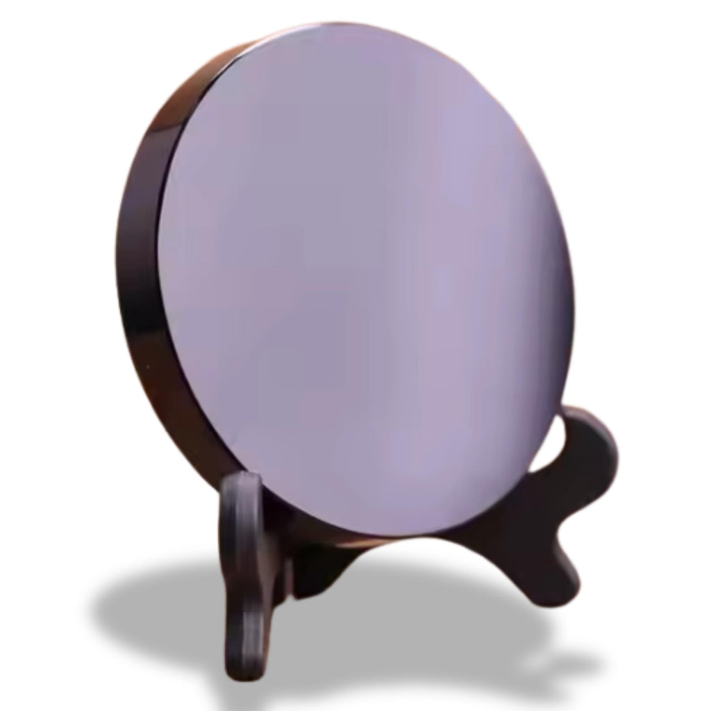 Black Obsidian Scrying Mirror 3.94 in with Wooden Stand, Premium Quality Obsidian Mirror for Meditation, Witchcraft, Divination and Spiritual Practices (100 mm) - Velora