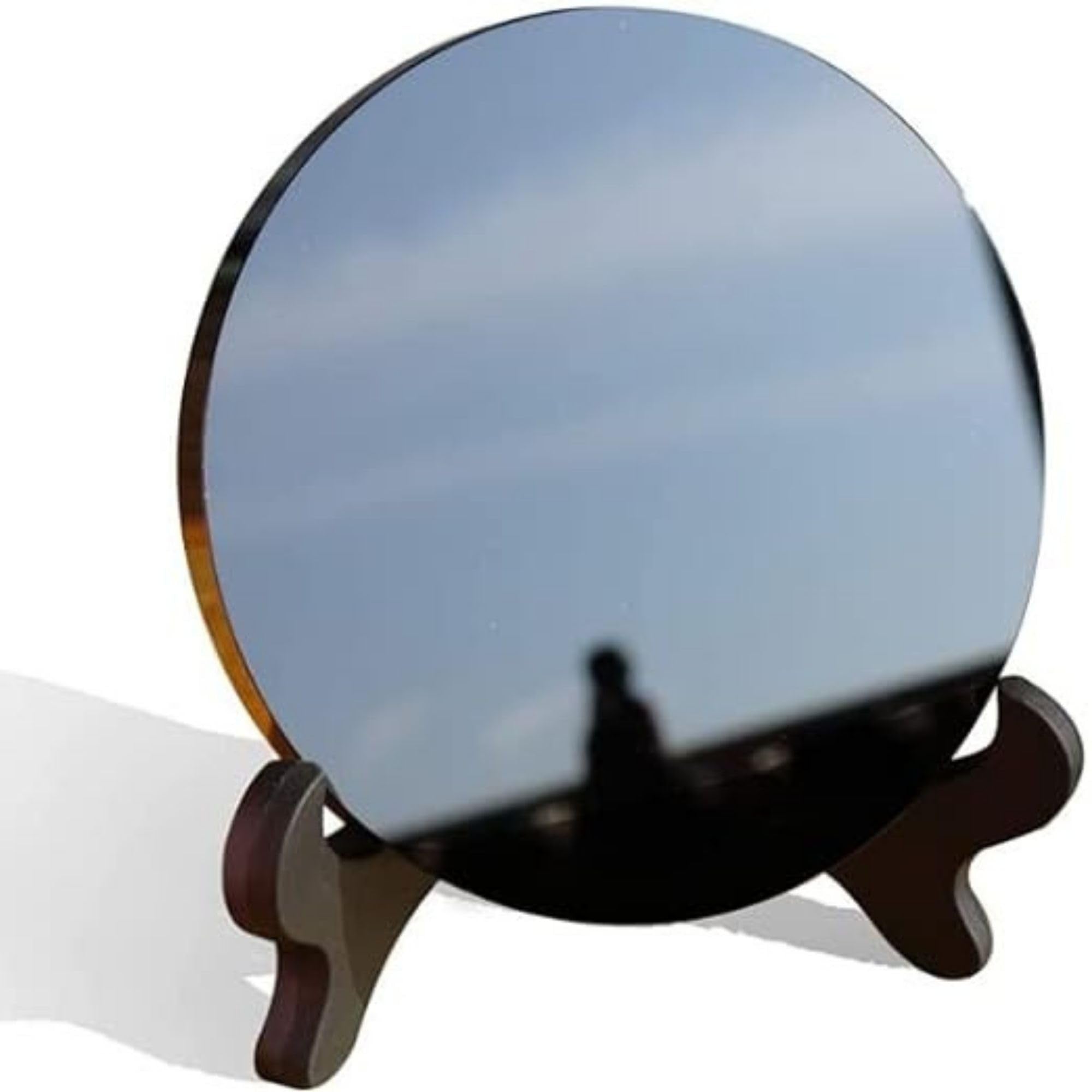 Black Obsidian Scrying Mirror 3.94 in with Wooden Stand, Premium Quality Obsidian Mirror for Meditation, Witchcraft, Divination and Spiritual Practices (100 mm) - Velora