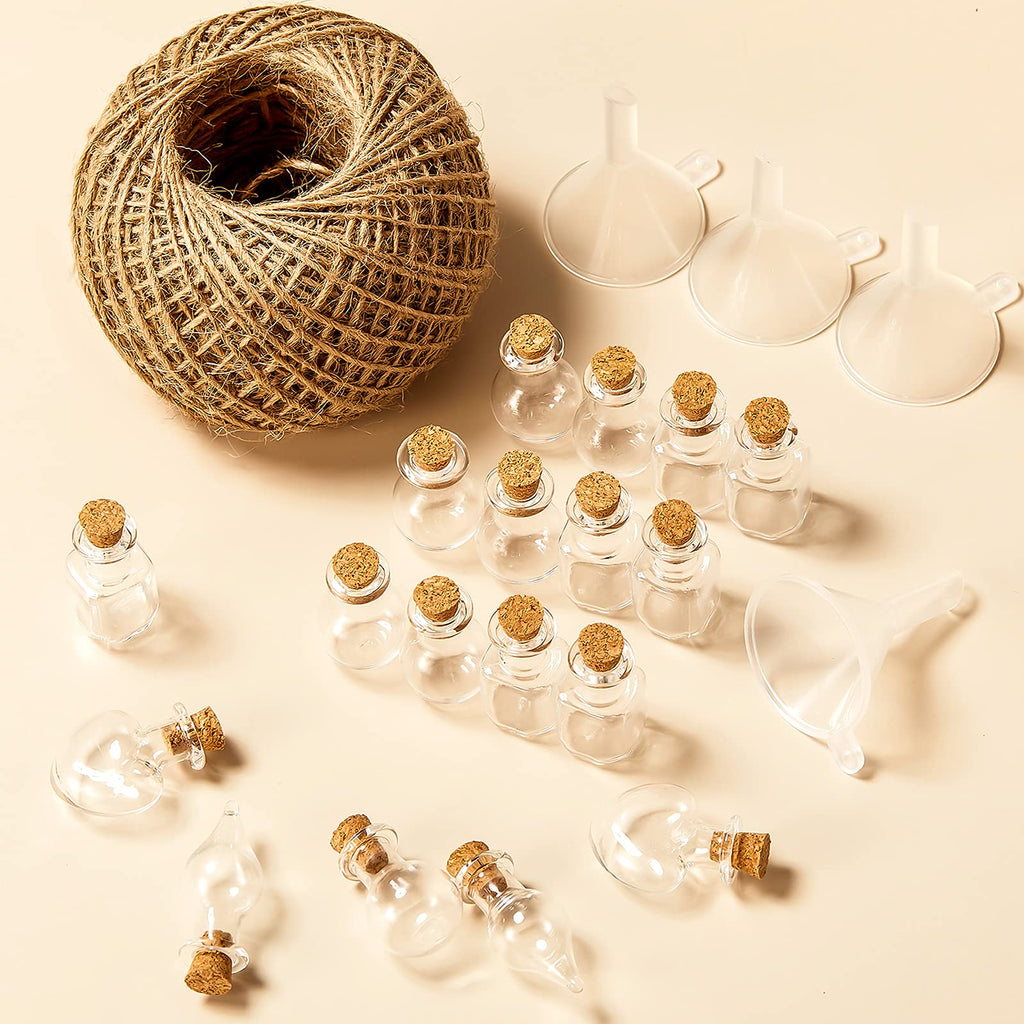 Geiserailie 50 Pieces Small Tiny Glass Spell Jars Bottle with Cork Stopper Witchy Gifts Witchcraft Supplies Wishing Bottles with Eye Screws Funnel Rope for DIY Crafts(Transparent, Style A) - Velora