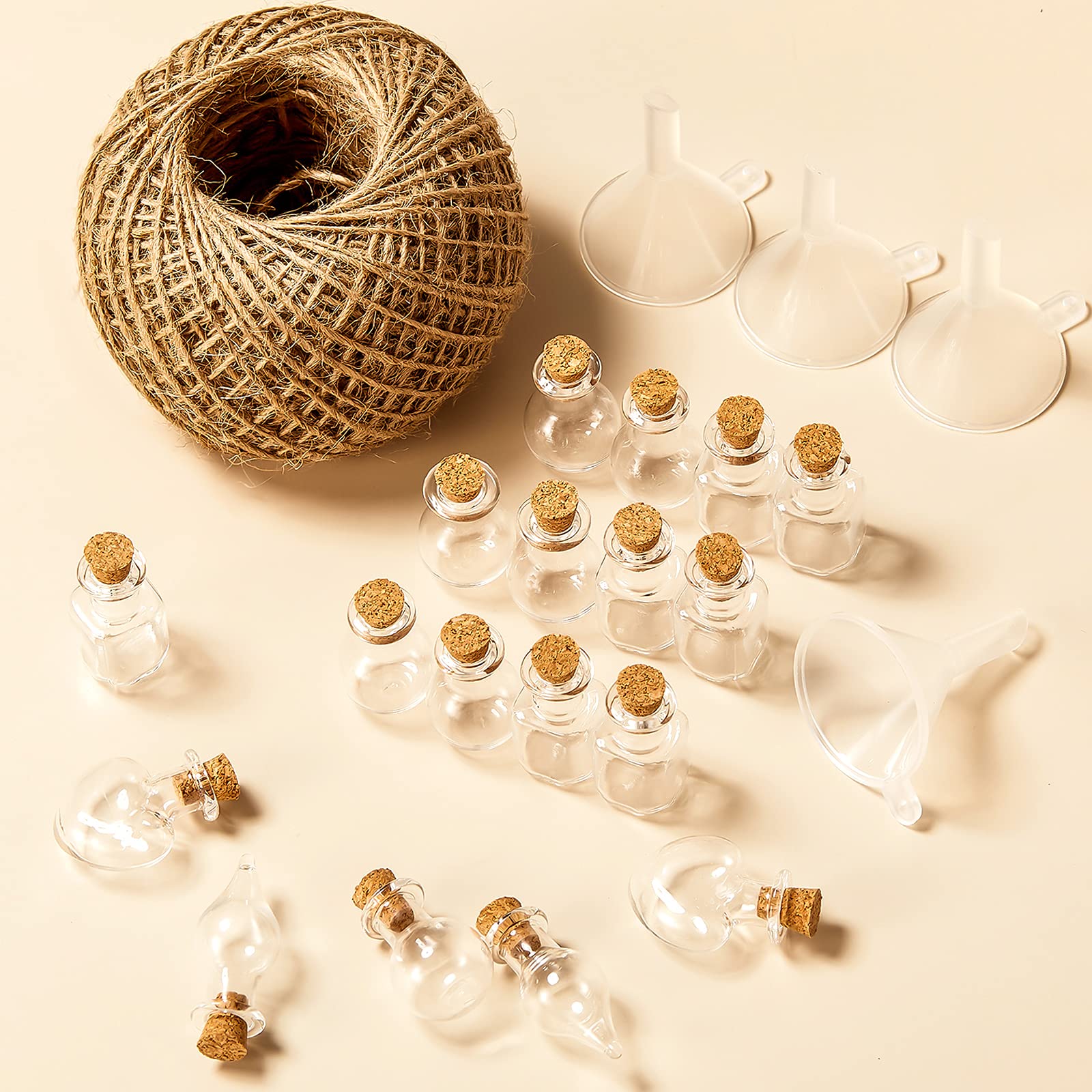 Geiserailie 50 Pieces Small Tiny Glass Spell Jars Bottle with Cork Stopper Witchy Gifts Witchcraft Supplies Wishing Bottles with Eye Screws Funnel Rope for DIY Crafts(Transparent, Style A) - Velora