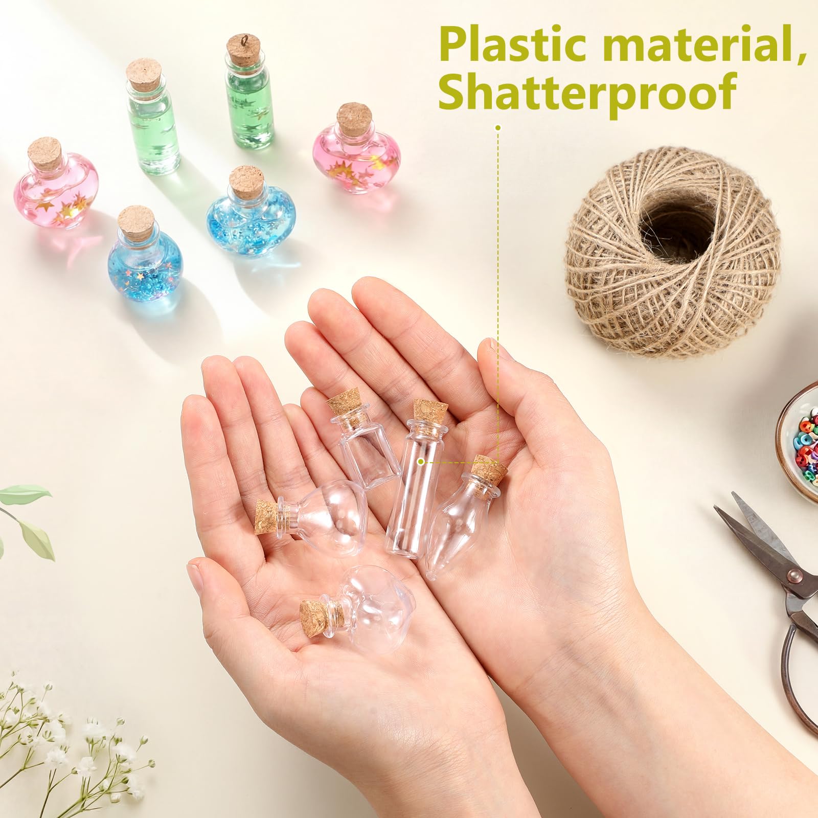 Geiserailie 50 Pieces Small Tiny Glass Spell Jars Bottle with Cork Stopper Witchy Gifts Witchcraft Supplies Wishing Bottles with Eye Screws Funnel Rope for DIY Crafts(Transparent, Style A) - Velora