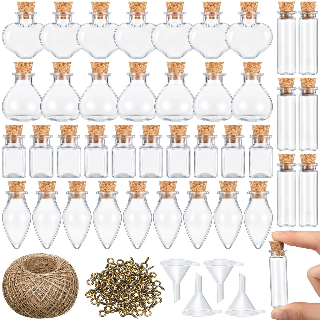 Geiserailie 50 Pieces Small Tiny Glass Spell Jars Bottle with Cork Stopper Witchy Gifts Witchcraft Supplies Wishing Bottles with Eye Screws Funnel Rope for DIY Crafts(Transparent, Style A) - Velora