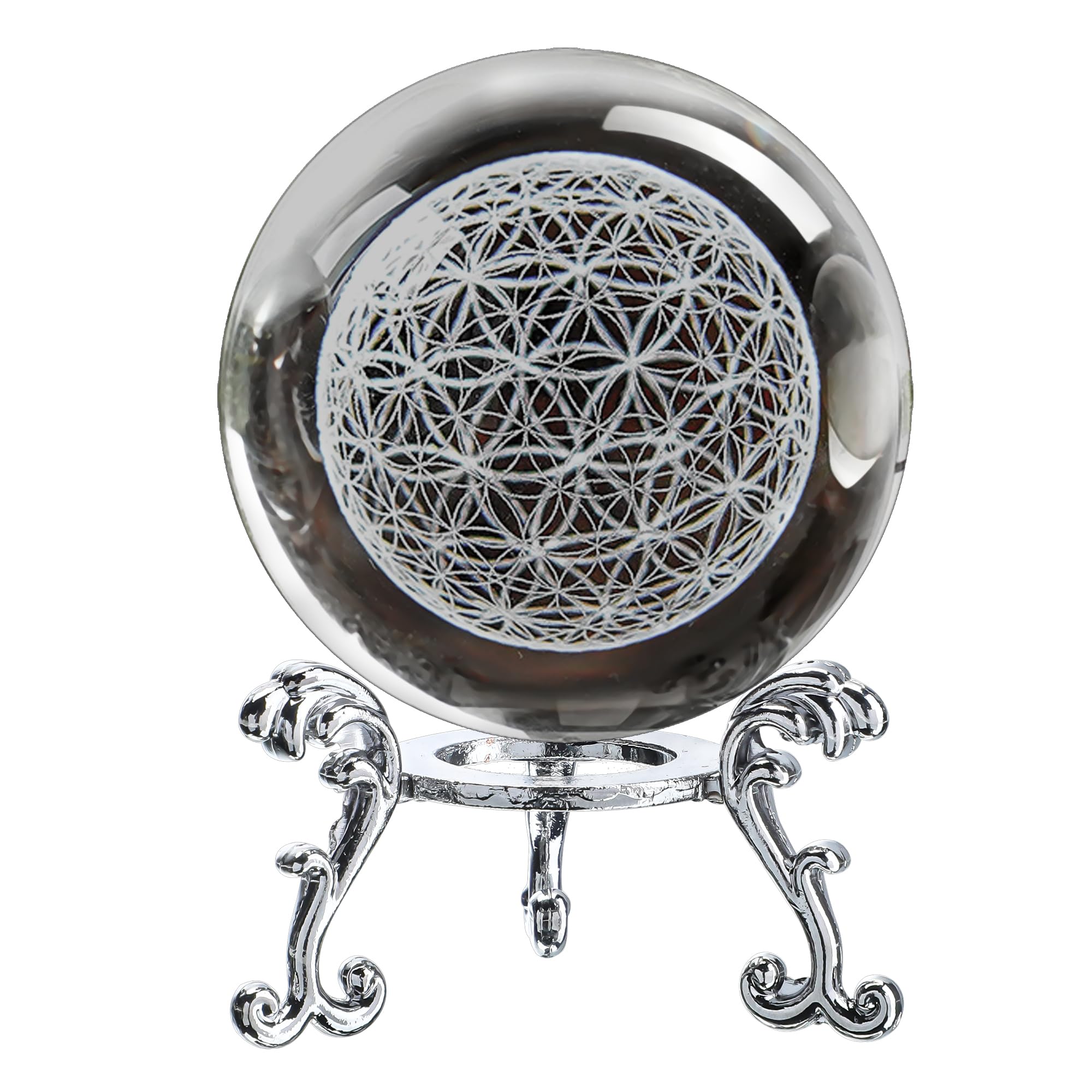 H&D HYALINE & DORA 60mm Tree of Life Crystal Ball with Stand Decorative Paperweight 3D Laser Engraved Glass Plant Life Tree Sphere Novelty Home Decor - Velora