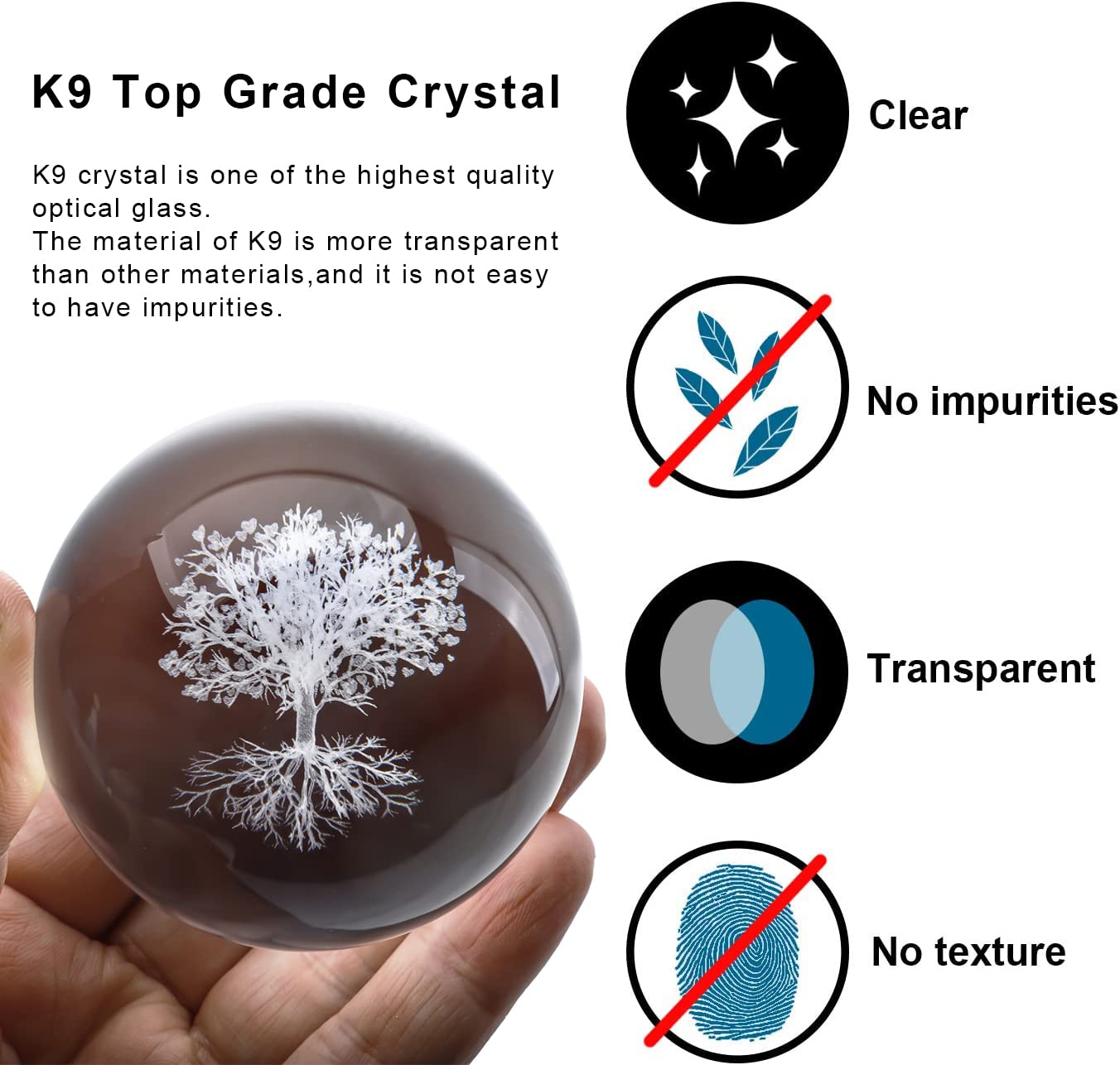 H&D HYALINE & DORA 60mm Tree of Life Crystal Ball with Stand Decorative Paperweight 3D Laser Engraved Glass Plant Life Tree Sphere Novelty Home Decor - Velora