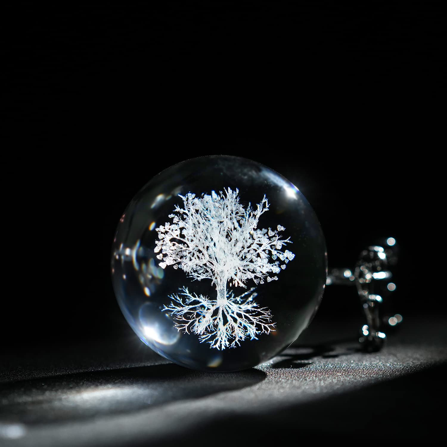 H&D HYALINE & DORA 60mm Tree of Life Crystal Ball with Stand Decorative Paperweight 3D Laser Engraved Glass Plant Life Tree Sphere Novelty Home Decor - Velora
