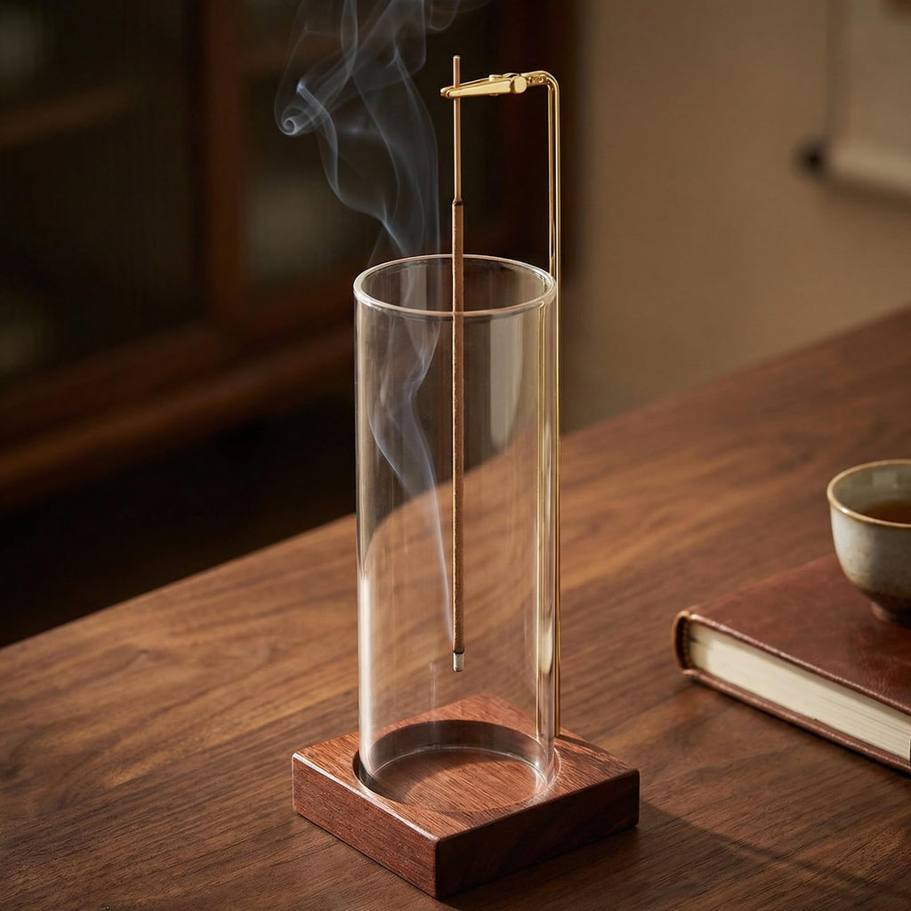 Incense Holder,Wooden Incense Holder for Sticks with 20 Incense Sticks, Anti-ash Incense Burner with Glass Ash Catcher for Meditation Yoga Spa Gift Home Decor - Velora