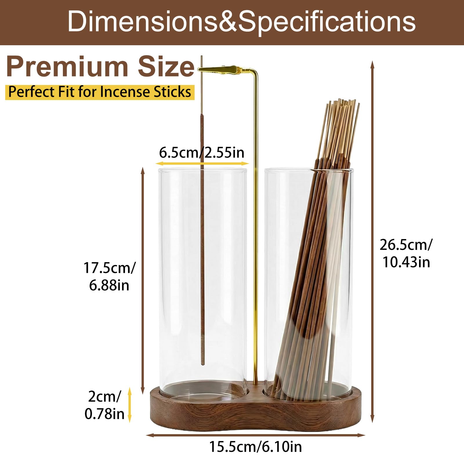 Incense Holder,Wooden Incense Holder for Sticks with 20 Incense Sticks, Anti - ash Incense Burner with Glass Ash Catcher for Meditation Yoga Spa Gift Home Decor - Velora