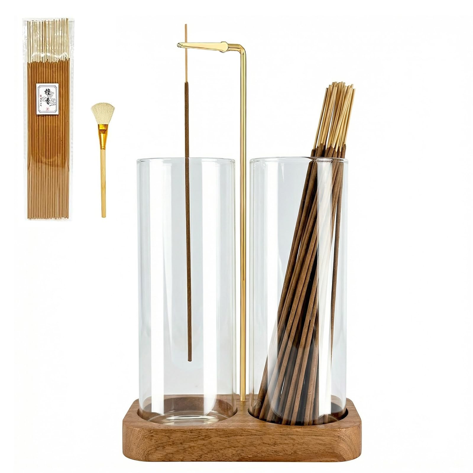Incense Holder,Wooden Incense Holder for Sticks with 20 Incense Sticks, Anti - ash Incense Burner with Glass Ash Catcher for Meditation Yoga Spa Gift Home Decor - Velora