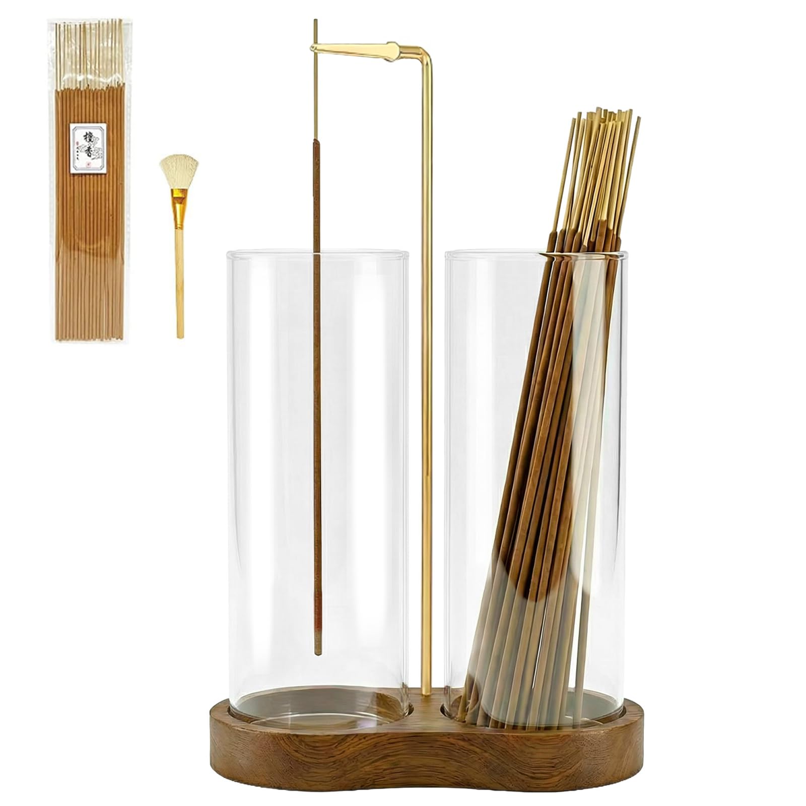 Incense Holder,Wooden Incense Holder for Sticks with 20 Incense Sticks, Anti - ash Incense Burner with Glass Ash Catcher for Meditation Yoga Spa Gift Home Decor - Velora