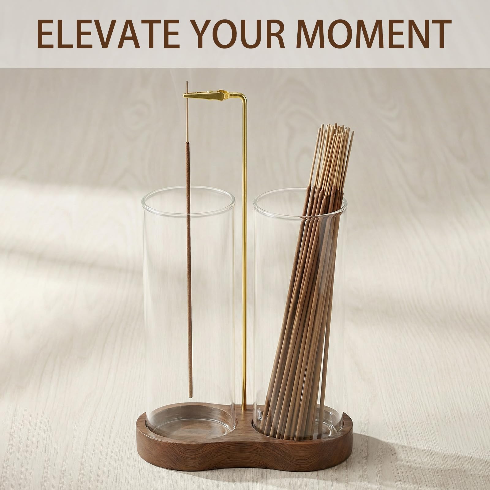Incense Holder,Wooden Incense Holder for Sticks with 20 Incense Sticks, Anti - ash Incense Burner with Glass Ash Catcher for Meditation Yoga Spa Gift Home Decor - Velora