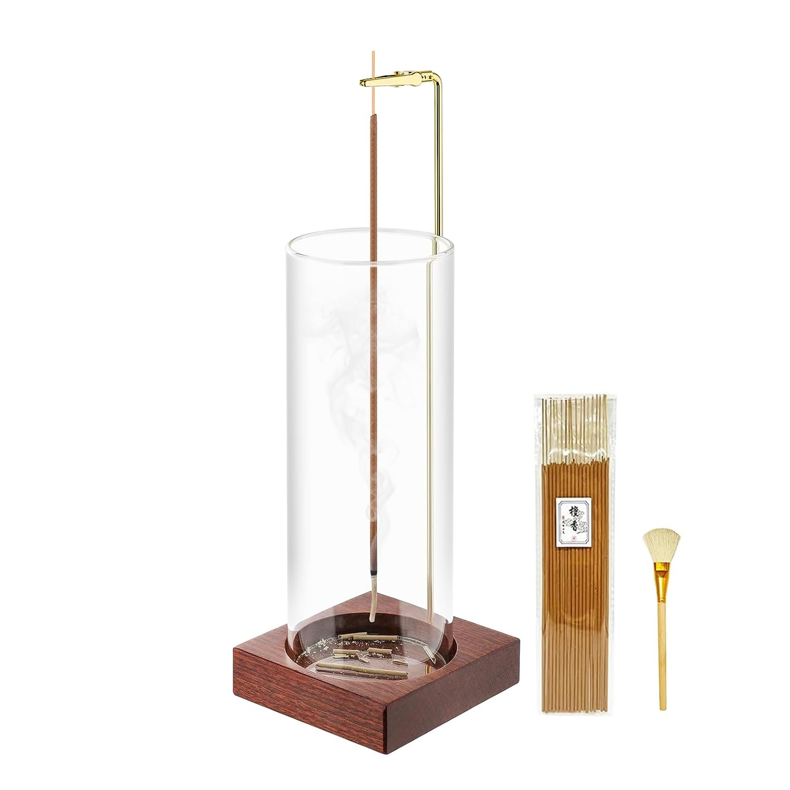 Incense Holder,Wooden Incense Holder for Sticks with 20 Incense Sticks, Anti - ash Incense Burner with Glass Ash Catcher for Meditation Yoga Spa Gift Home Decor - Velora